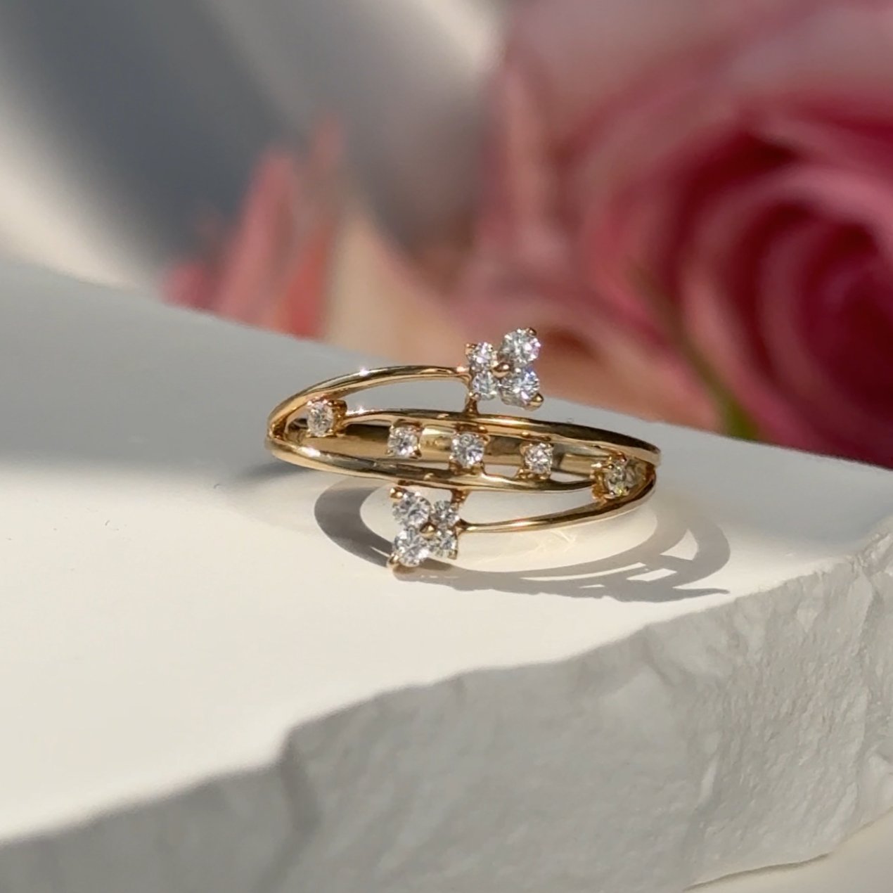 14k Yellow Gold Diamond Butterfly Wrap Cocktail Ring - Elegant Statement Jewelry for Women, Perfect for Parties, Weddings & Special Occasions
