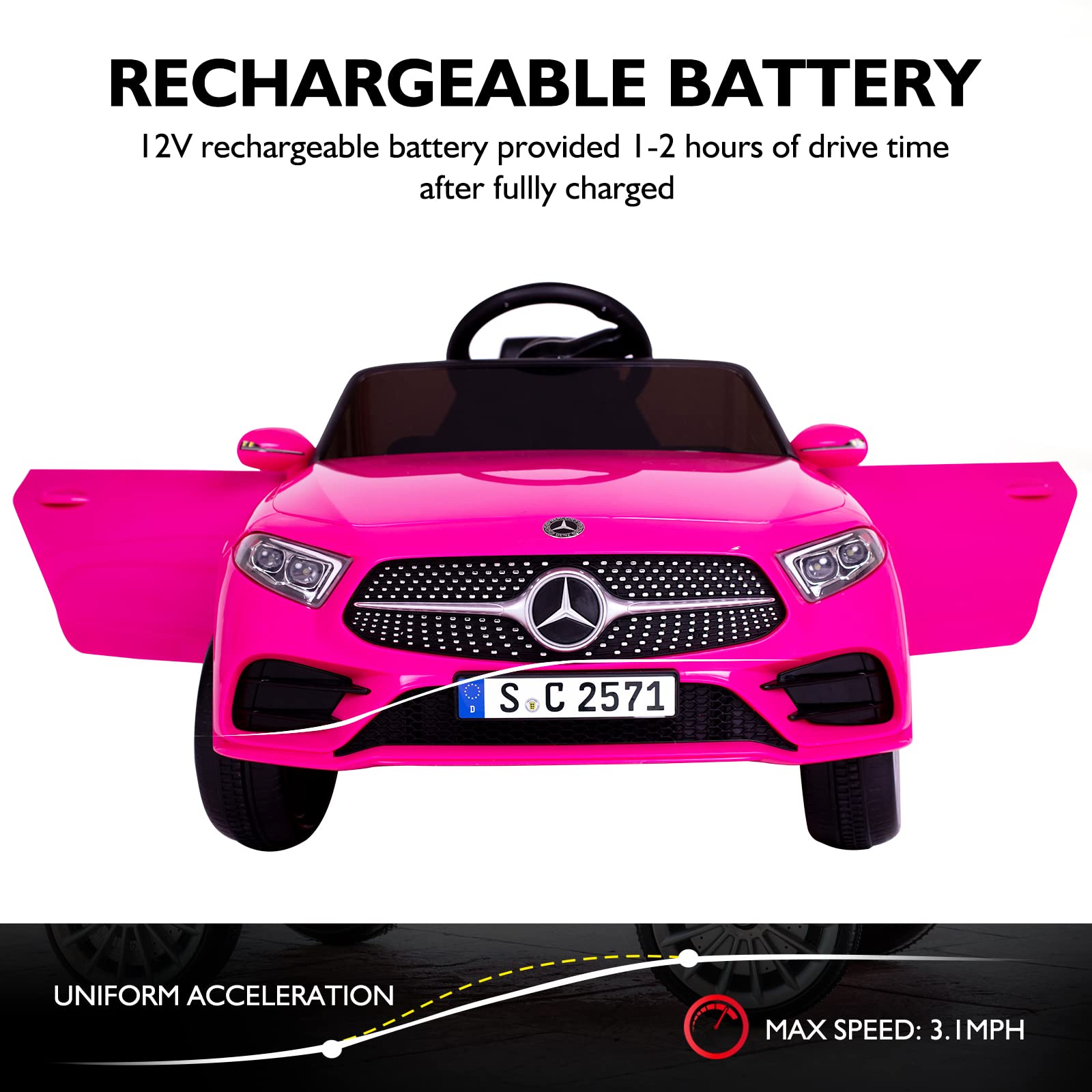 **12V Mercedes Benz Licensed Kids Electric Ride-On Car with Remote Control - Adjustable Speed, Safety Belt, Music & LED Lights (Pink) - Perfect for Outdoor Play, Birthday Gifts & Toddler Fun**