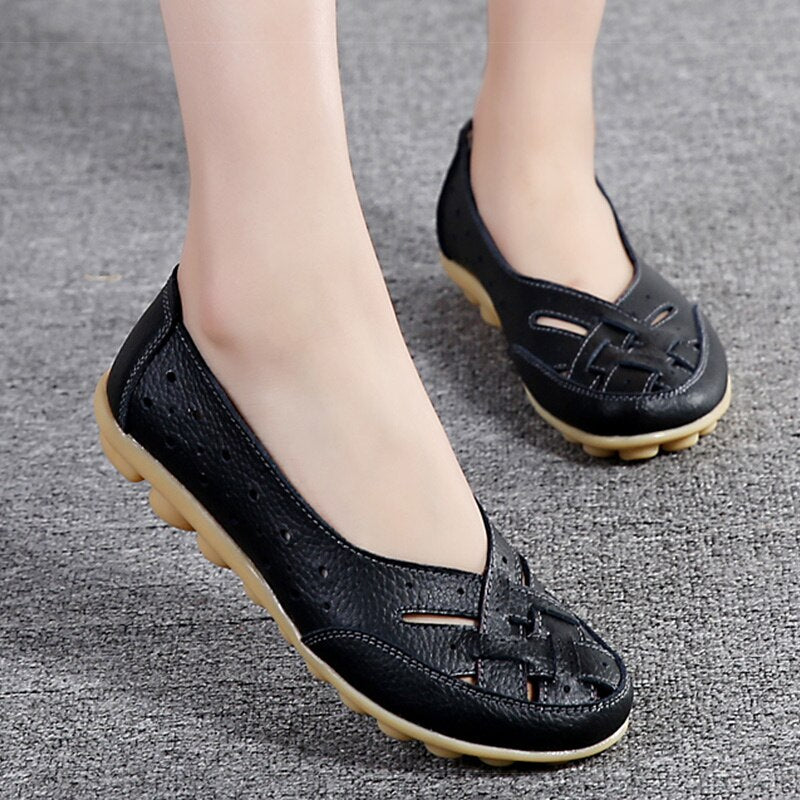 Breathable Leather Flat Shoes for Women - Comfortable & Stylish Loafers for Casual Wear, Office & Walking