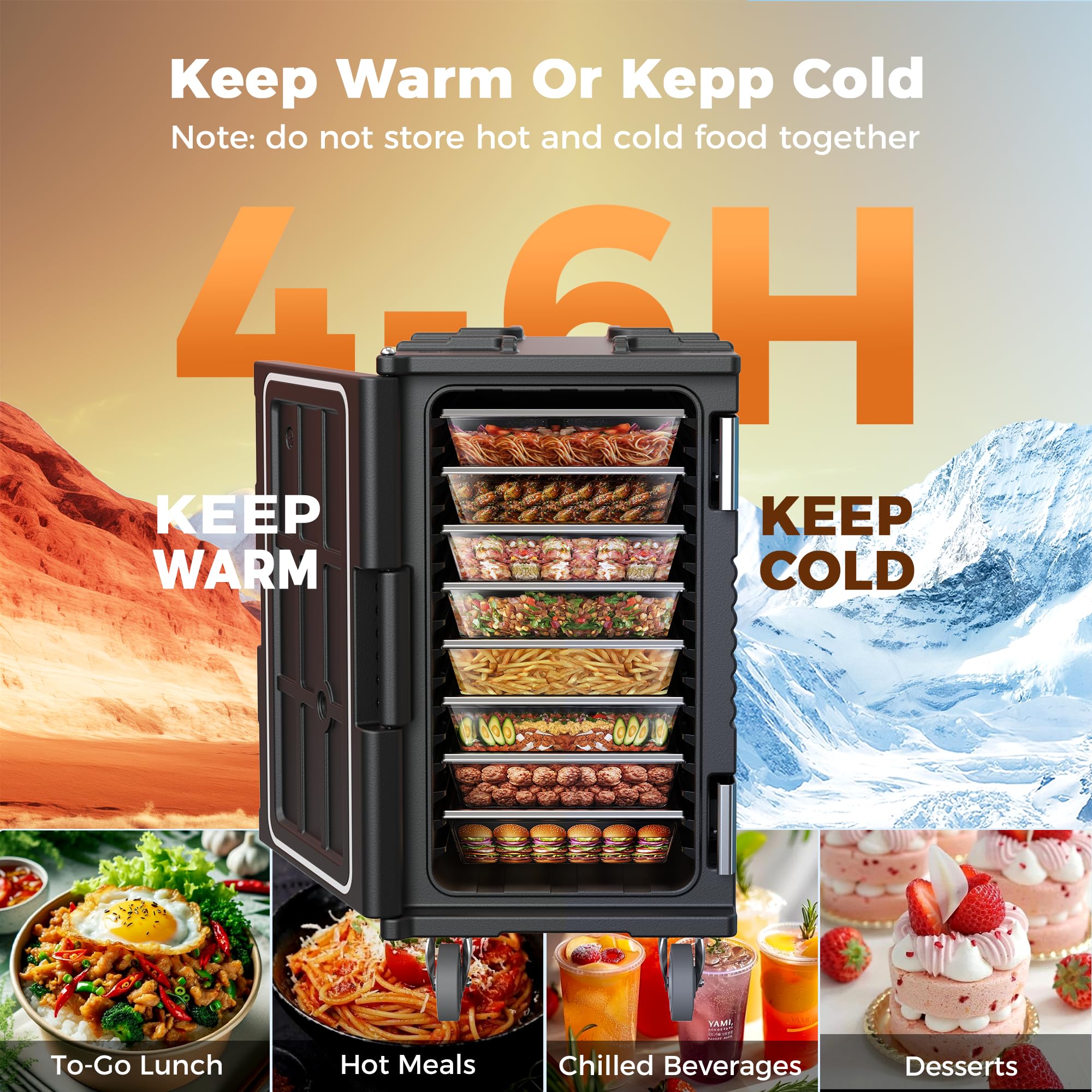 127QT Commercial Food Warmer with Swivel Casters - 304 Stainless Steel Catering Hot Box for Restaurants & Events - Insulated Food Carrier Holds 8 Full-Size Pans (Pans Not Included) - Perfect for Buffets, Catering Services & Large Gatherings