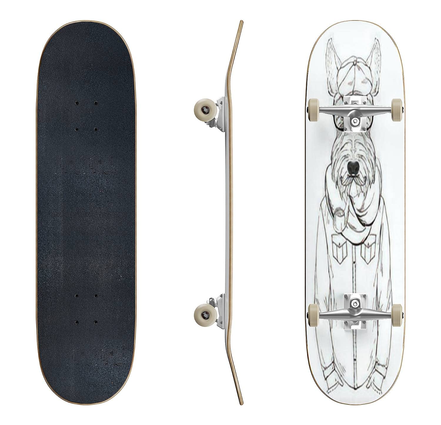 Hand-Drawn Scottish Terrier Skateboard - Classic Concave Longboard for Beginners & Pros | Extreme Sports Gear, Cool Teen Gifts | Perfect for Street Skating, Commuting & Skate Park Tricks