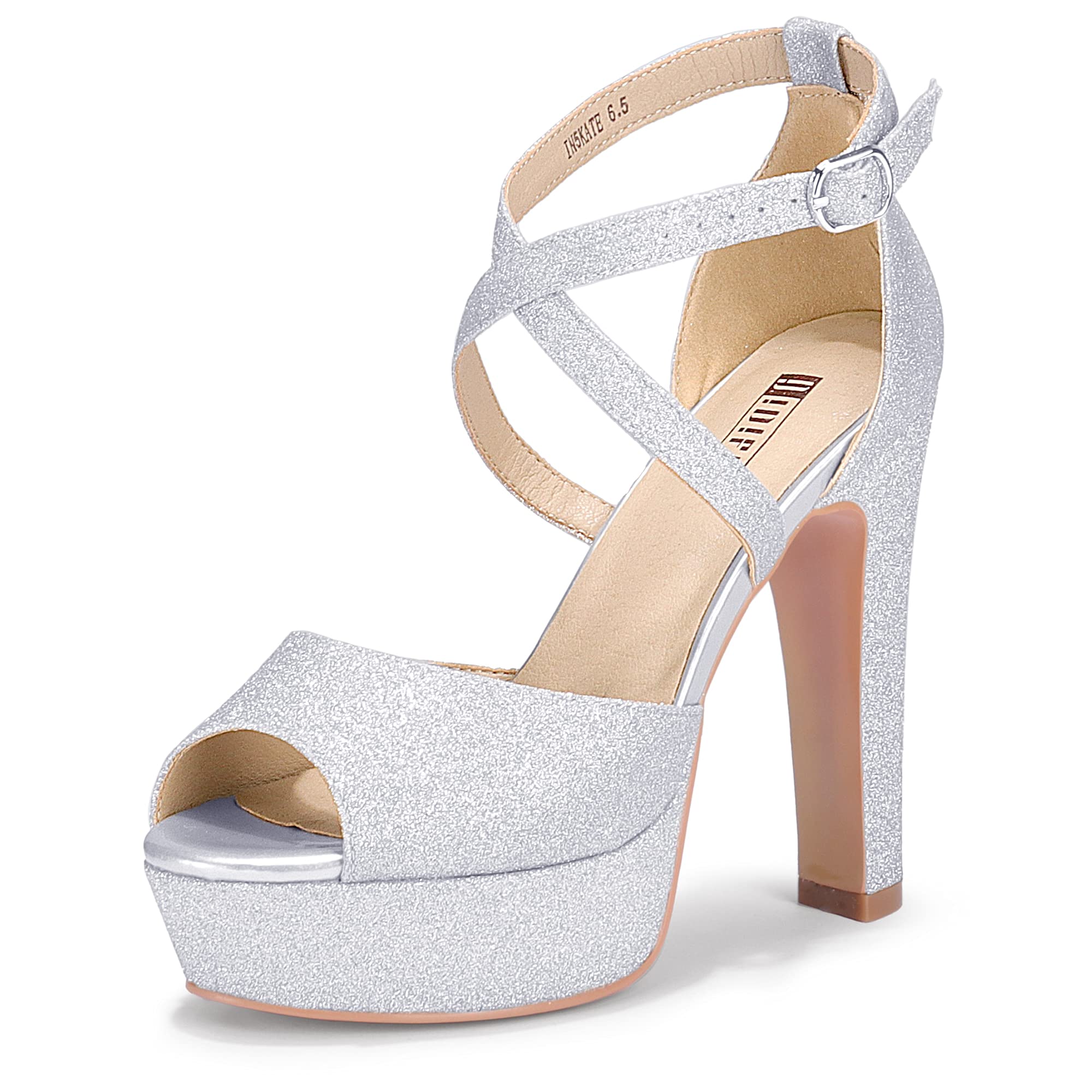 IDIFU Women's Platform Chunky High Heels Sandals - Peep Toe Ankle Strap Dress Shoes for Wedding, Party & Evening Events - Comfortable Bride Shoes for Prom, Cocktail & Special Occasions