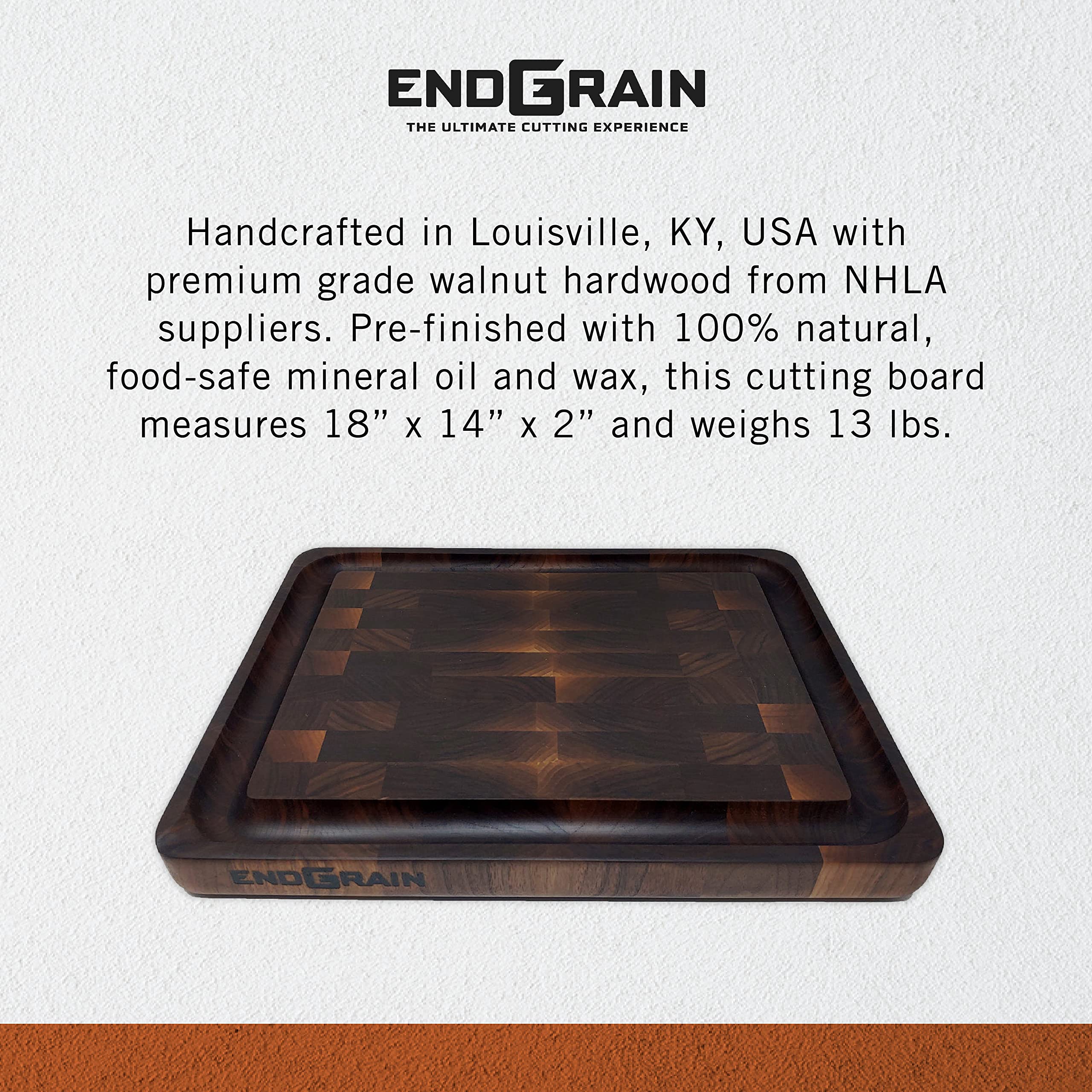Premium Walnut End Grain Cutting Board with Juice Groove - 14