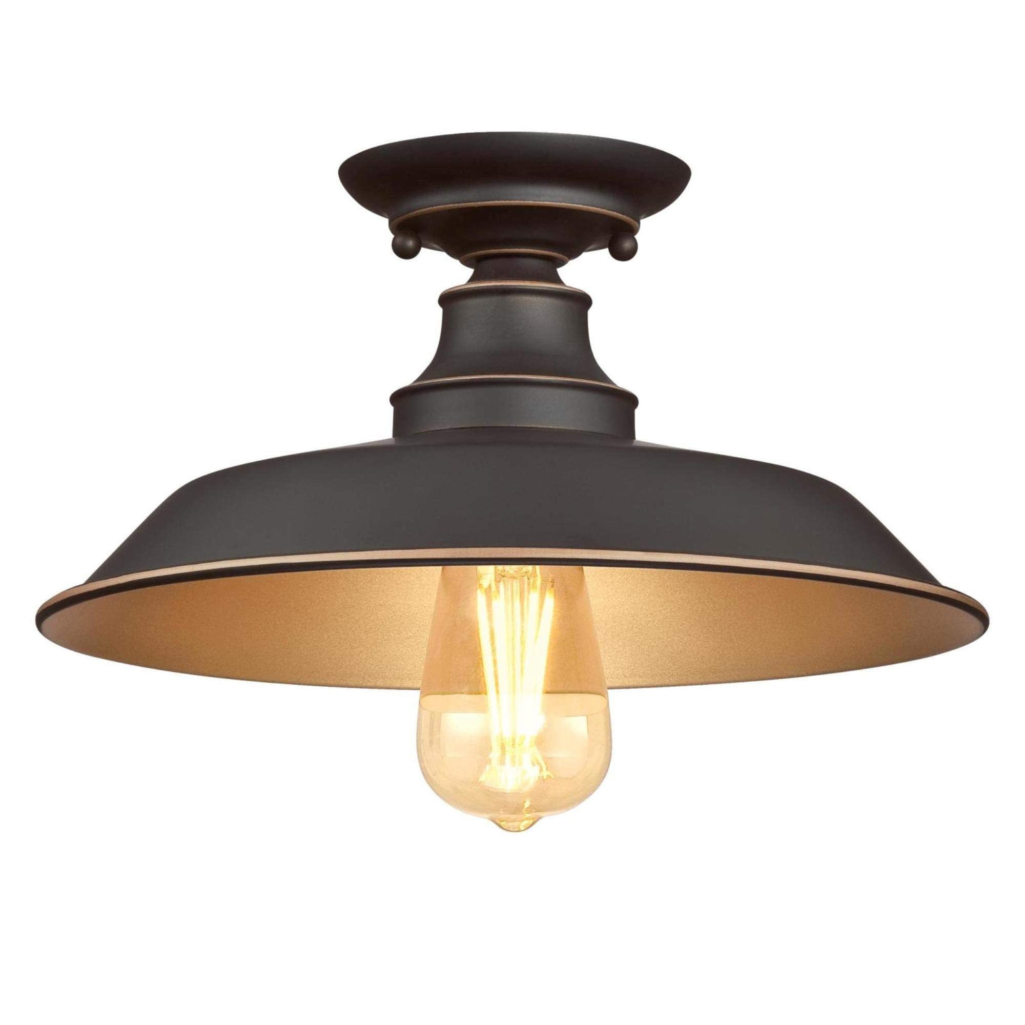 12-Inch Oil Rubbed Bronze Semi Flush Mount Ceiling Light - Indoor Lighting Fixture with Highlights for Living Room, Bedroom & Hallway | Iron Hill Collection 6370300