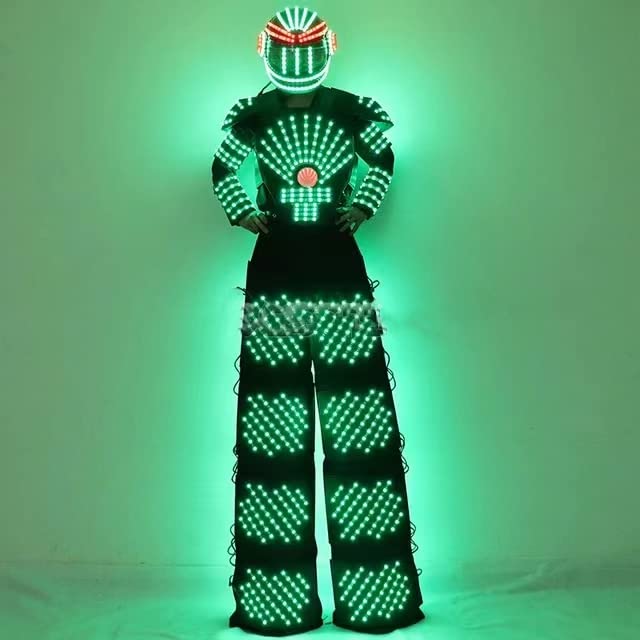 LED Robot Suit Costume with Jacket & Helmet - Futuristic Light-Up Stilt Walker Outfit for Cosplay, Halloween, Rave Parties & Sci-Fi Events