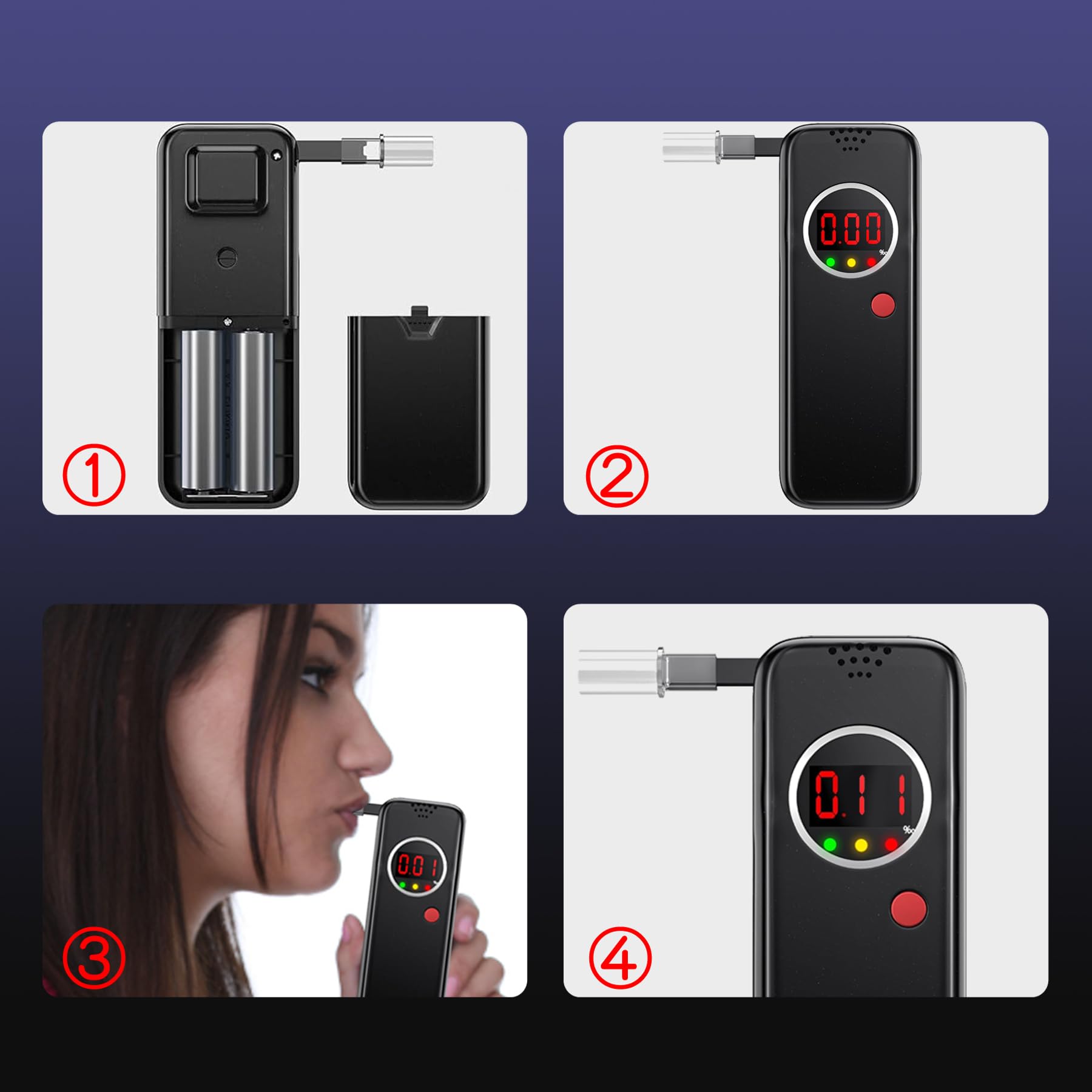 Professional Portable Alcohol Breathalyzer Tester - High Accuracy Personal Breath Analyzer for Home, Workplace & Road Safety (Black)