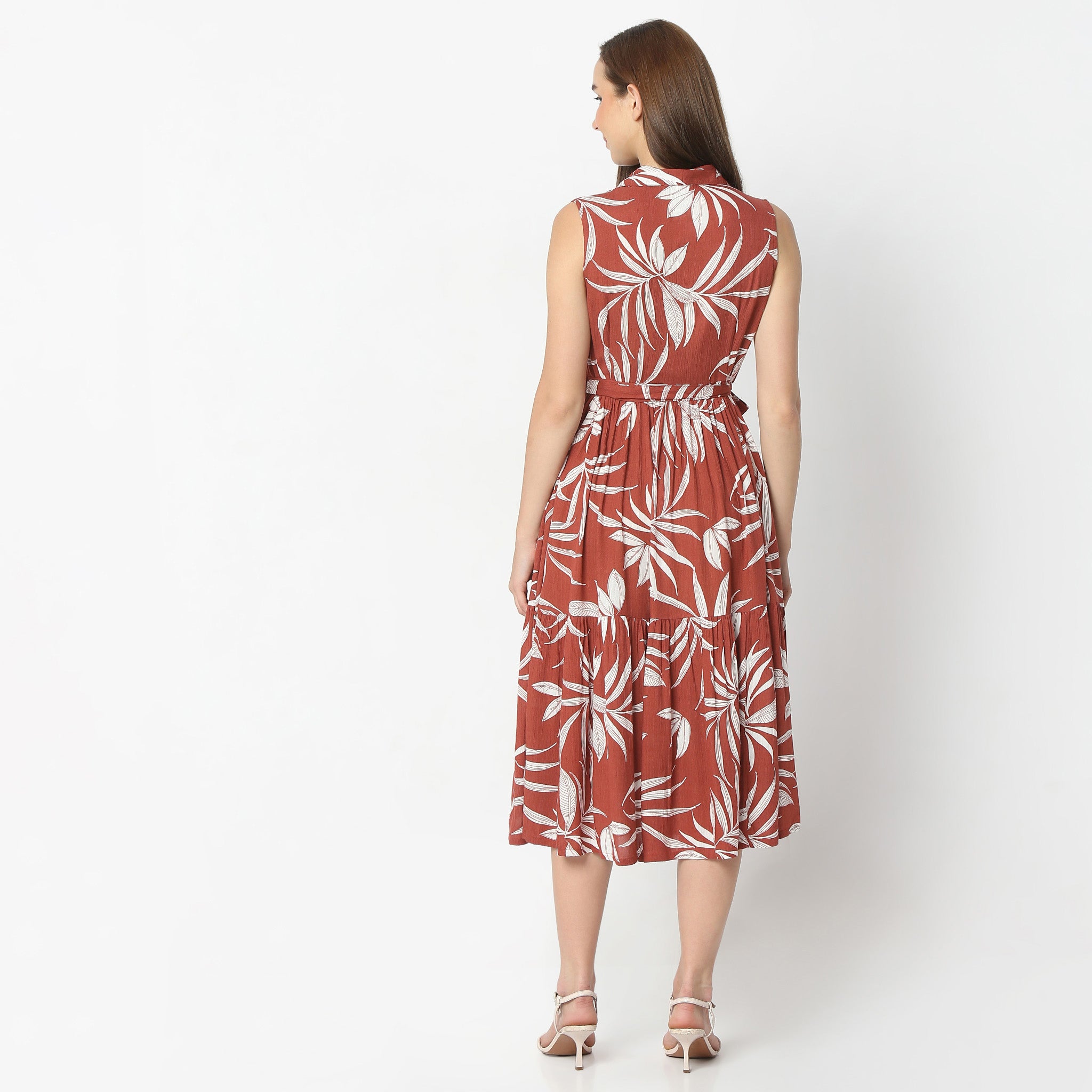 Flare Fit Floral Print Midi Dress with Shirt Collar & Sleeveless Design - Perfect for Summer Outings, Beach Vacations and Casual Date Nights