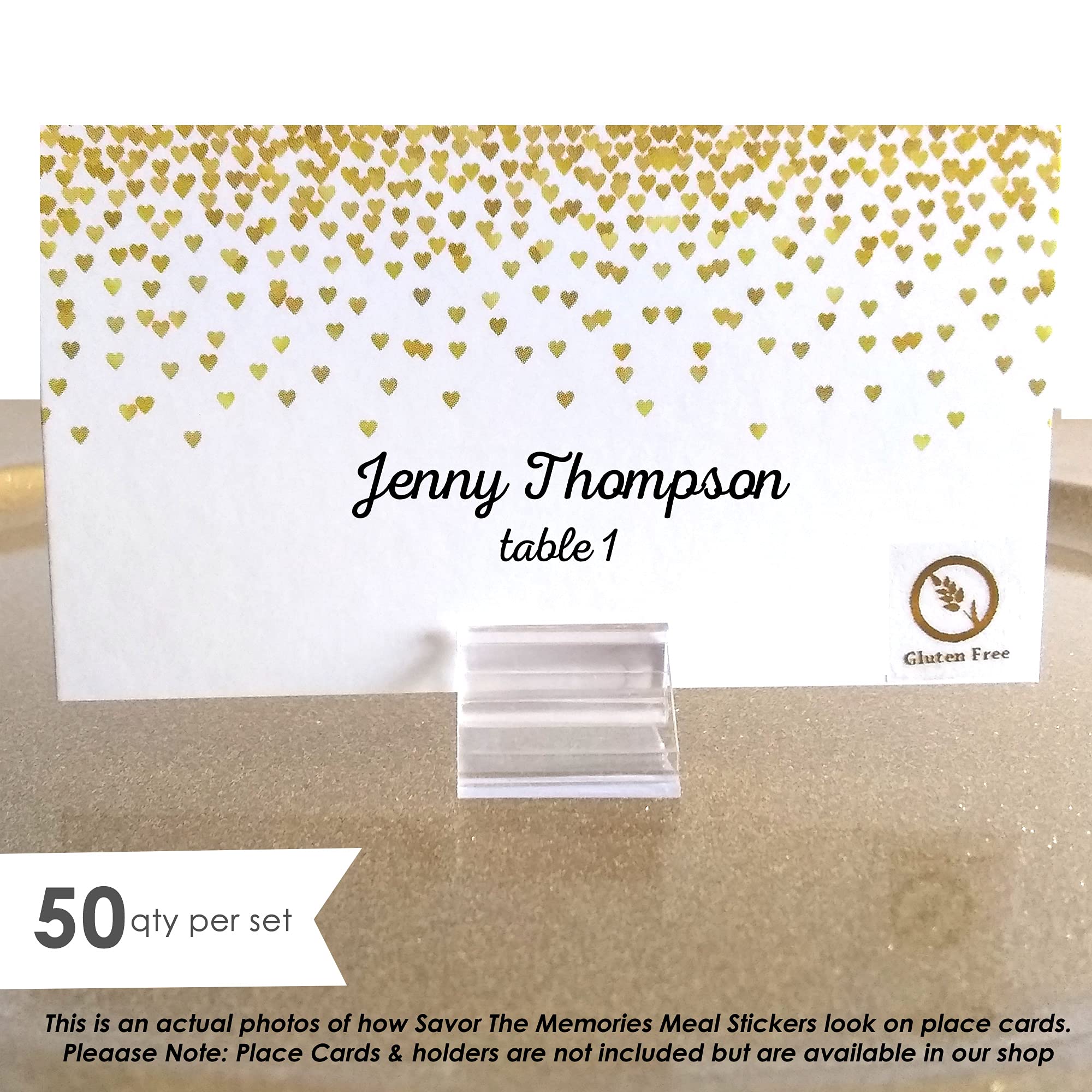 Food Allergy & Dietary Preference Stickers for Place Cards - Clear Meal Stickers with Silver Icons by Savor The Memories - Perfect for Weddings, Parties & Special Events