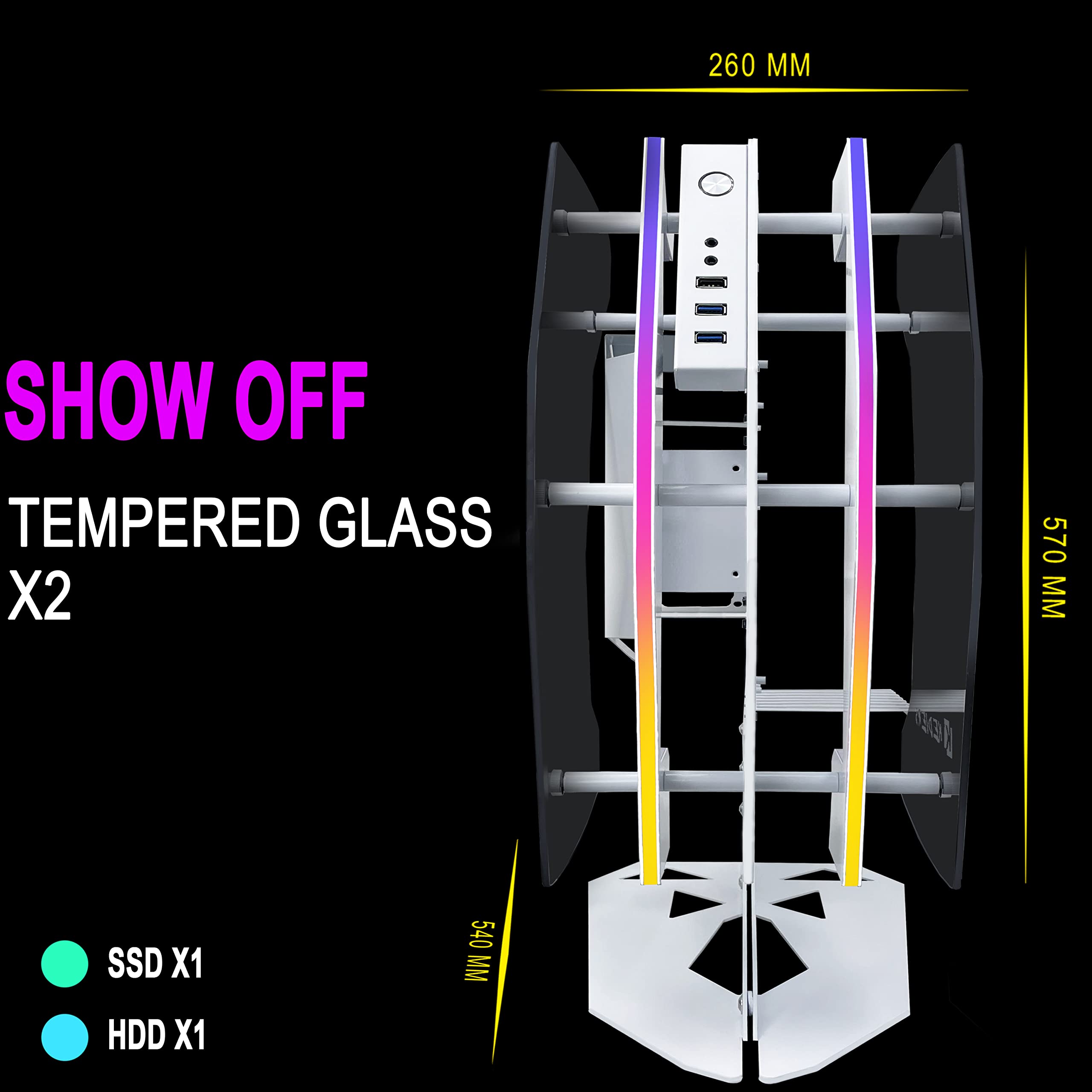 KEDIERS Innovative ATX Mid Tower PC Case - Tempered Glass Gaming Computer Case with 2 ARGB Light Boards & RGB Fans | Perfect for Gaming Rigs, Workstations & Custom PC Builds