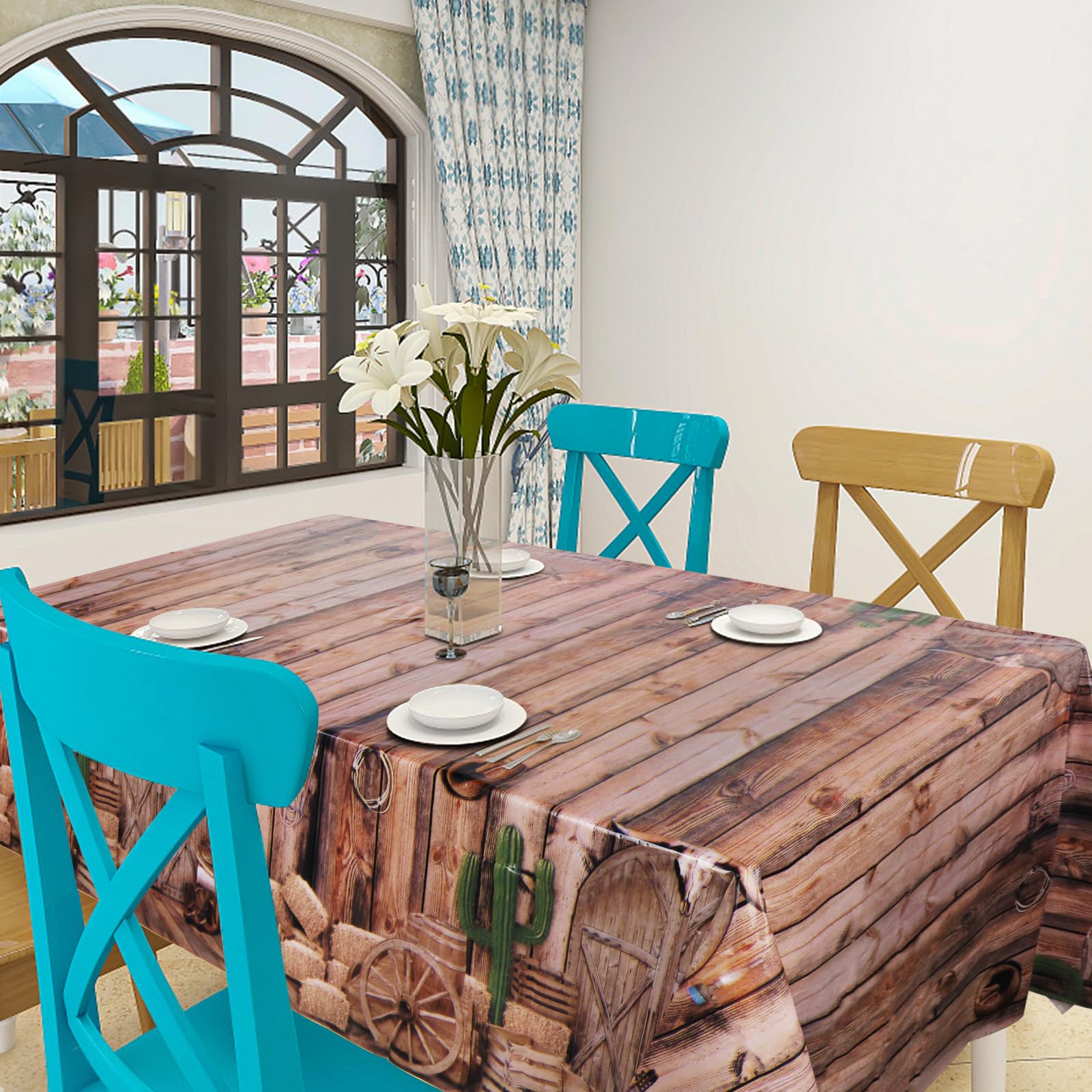 3 Pack Disposable Plastic Western Cowboy Party Tablecloths - Rustic Farmhouse & Western Theme Decor for Birthday Parties, Outdoor & Indoor Events - Perfect for BBQ, Picnics, and Western-Themed Celebrations