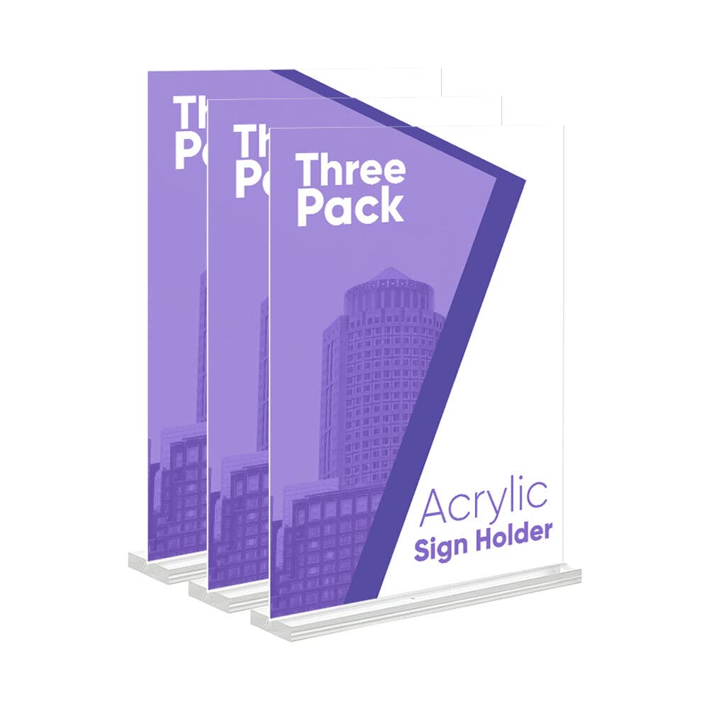 8.5 x 11 Acrylic Sign Holder - Clear Plastic Menu & Flyer Display Stand for Office Desktop, Plexiglass Document Holder & Picture Frame (Pack of 3, White) - Perfect for Restaurants, Retail Stores & Business Displays
