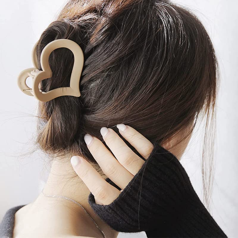 RECTYO GALLERY 6-Piece Heart Hair Claw Clips Set - Matte Finish Barrettes & Jaw Clips for Women & Girls - Perfect for Thick & Thin Hair - Great for School, Work, Parties & Everyday Styling