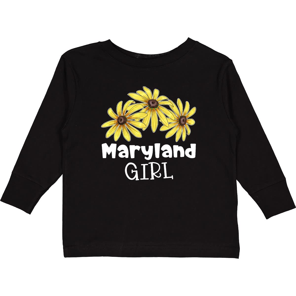Inktastic Maryland Girl Black Eyed Susans Flowers Toddler Long Sleeve T-Shirt - Cute Floral Graphic Tee for Baby Girls, Soft Cotton Toddler Shirt with Long Sleeves - Perfect for Playdates, Family Photos & Everyday Wear