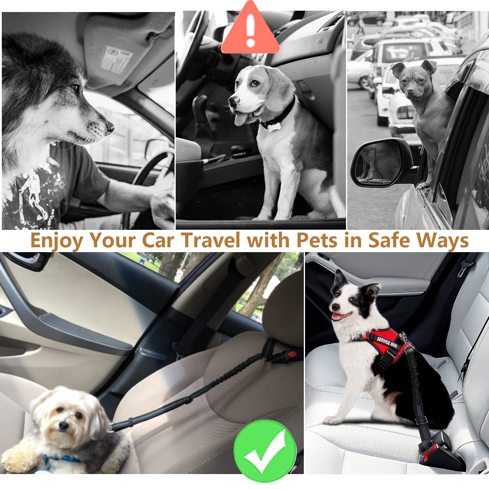 2-in-1 Dog Seat Belt & Headrest Restraint - Adjustable Pet Car Safety Harness with Clip Buckle for Small Medium Large Dogs - Perfect for Road Trips & Daily Commutes with Your Furry Friend