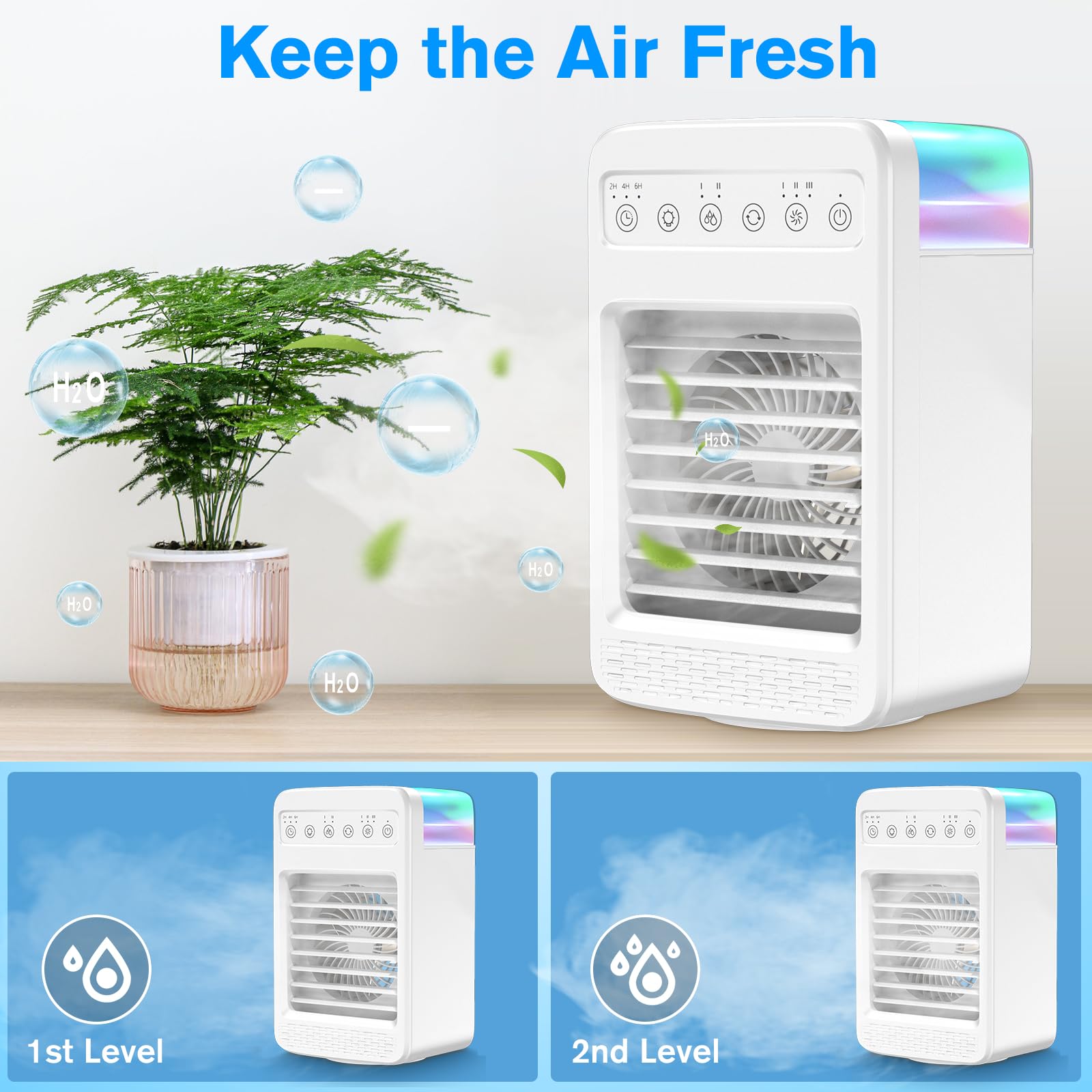 Portable Air Conditioner for Small Room - Mini AC with 4 Speeds, 2 Cool Mist Modes & Timer - Oscillating Personal Air Cooler for Home, Office, Bedroom & Dorm Use