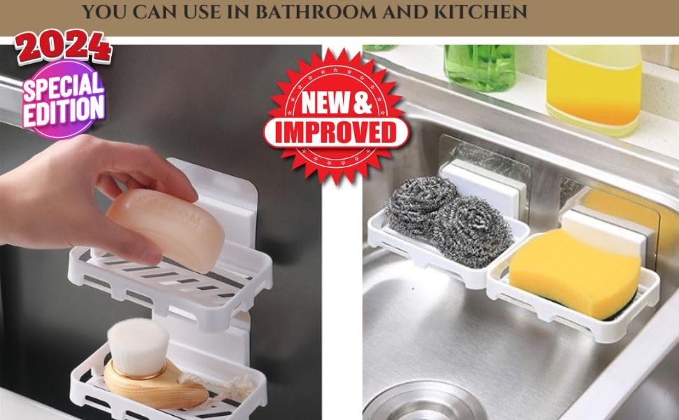 Arawaza 4-Pack Plastic Soap Holder for Bathroom & Kitchen - Wall-Mounted Soap Dish Stand with Drainage Holes - Perfect for Shower, Sink, and Countertop Organization (Clearance Deal)