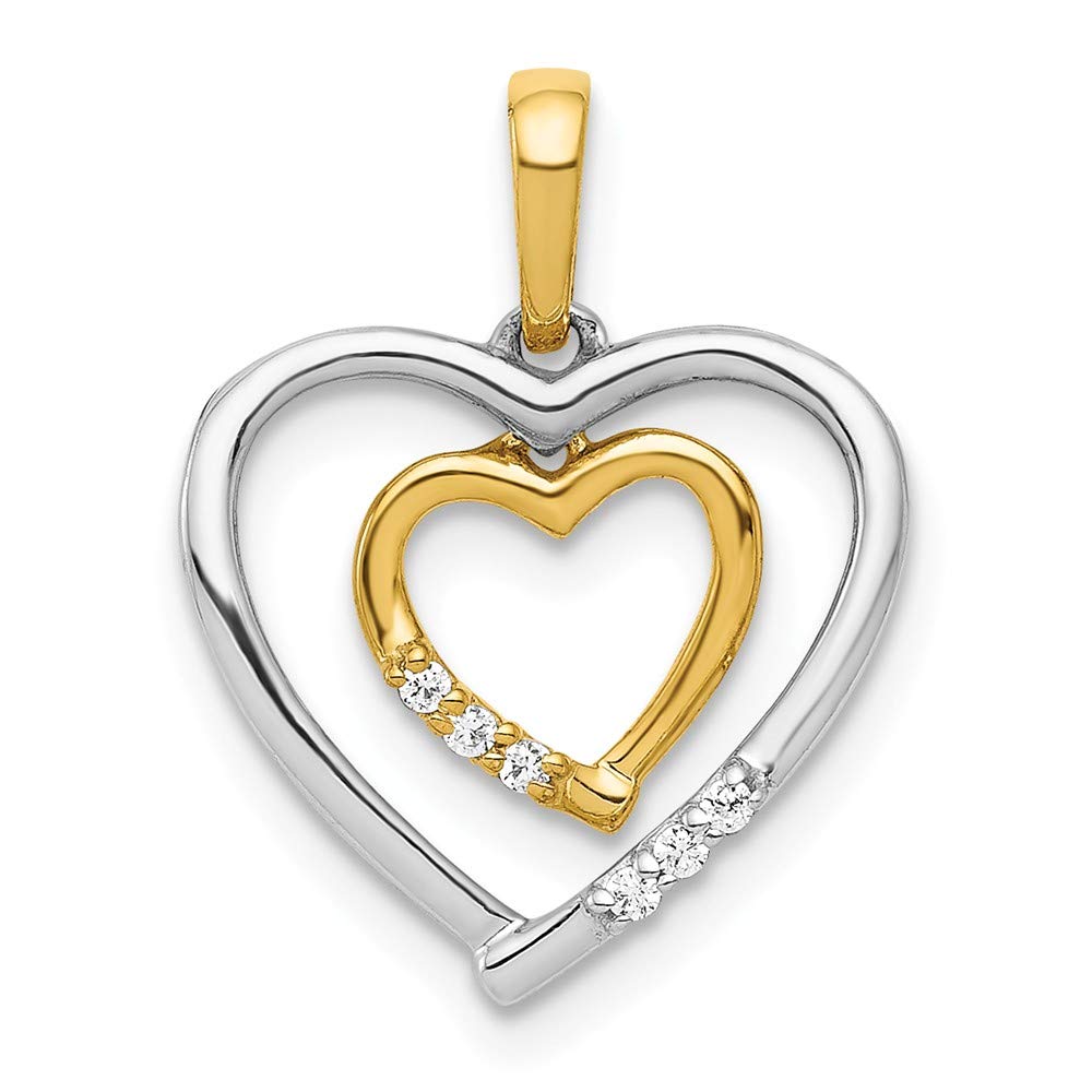 14K Yellow, White & Rose Gold Heart Charm Pendant with Diamonds - Elegant Jewelry Gift for Women, Valentine's Day, Anniversary & Special Occasions