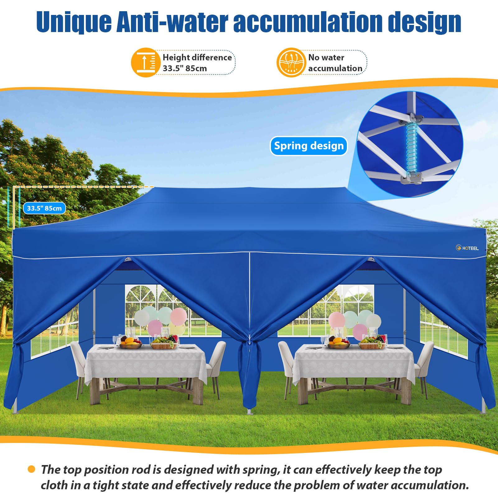 HOTEEL 10x20 Pop Up Canopy Tent - Heavy Duty Commercial Instant Gazebo with 6 Sidewalls, Roller Bag & Sand Bags - Easy Setup Hexagonal Frame for Outdoor Weddings, Parties, Events & Farmers Markets (Blue)