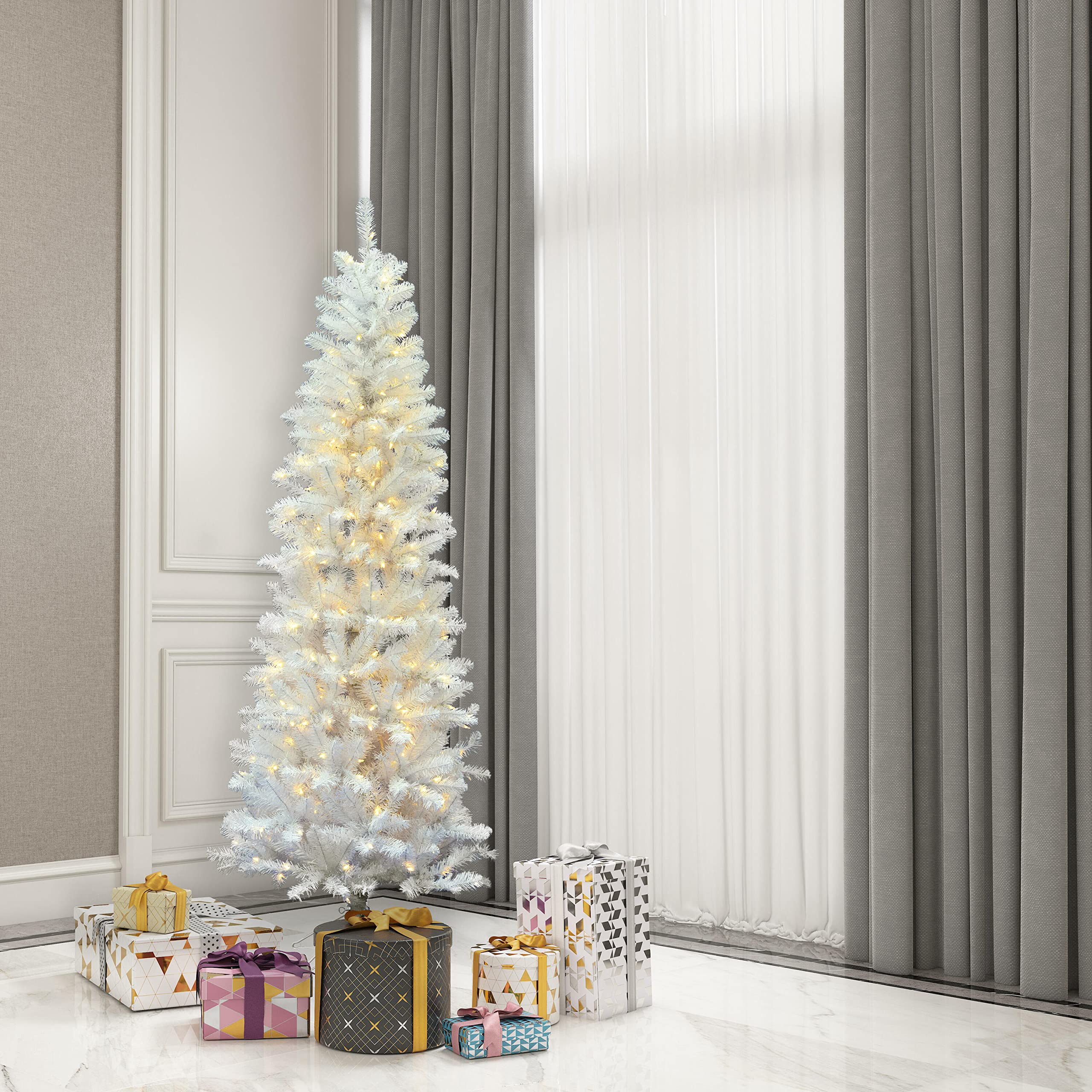 Vickerman 5.5ft White Artificial Christmas Tree with LED Lights - Pre-lit Salem Pine Holiday Decor for Living Room, Office & Seasonal Home Decoration
