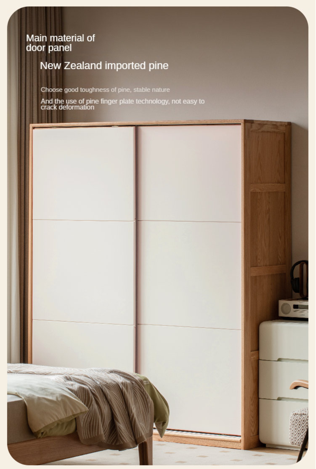 Solid Oak Wood Sliding Door Wardrobe Closet - Modern Storage Solution for Bedroom, Living Room & Office Organization