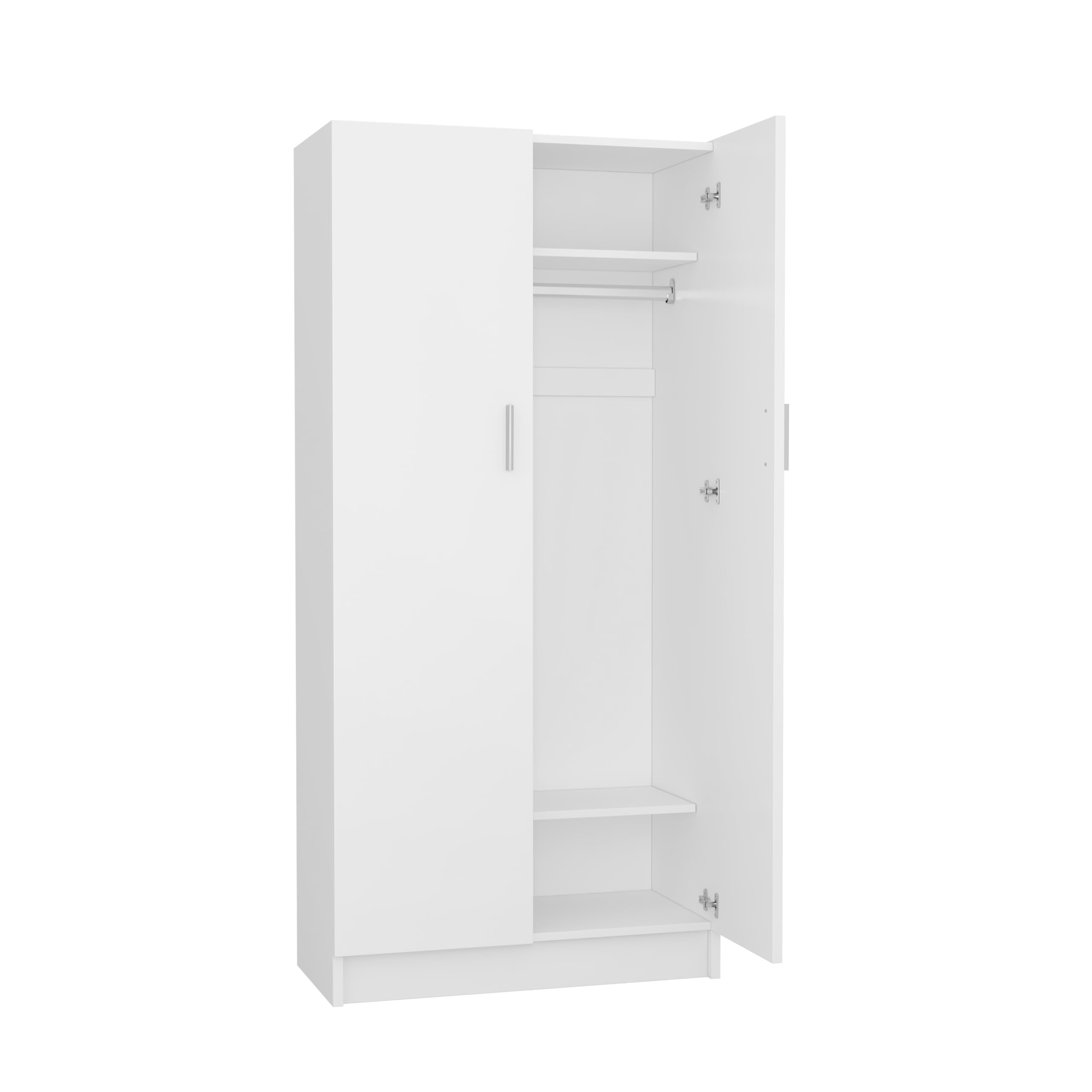 Panana 2 Door Wardrobe Closet - White Bedroom Storage Cabinet with Shelves & Hanging Rod - Perfect for Bedroom, Guest Room, Apartment & Dorm Organization