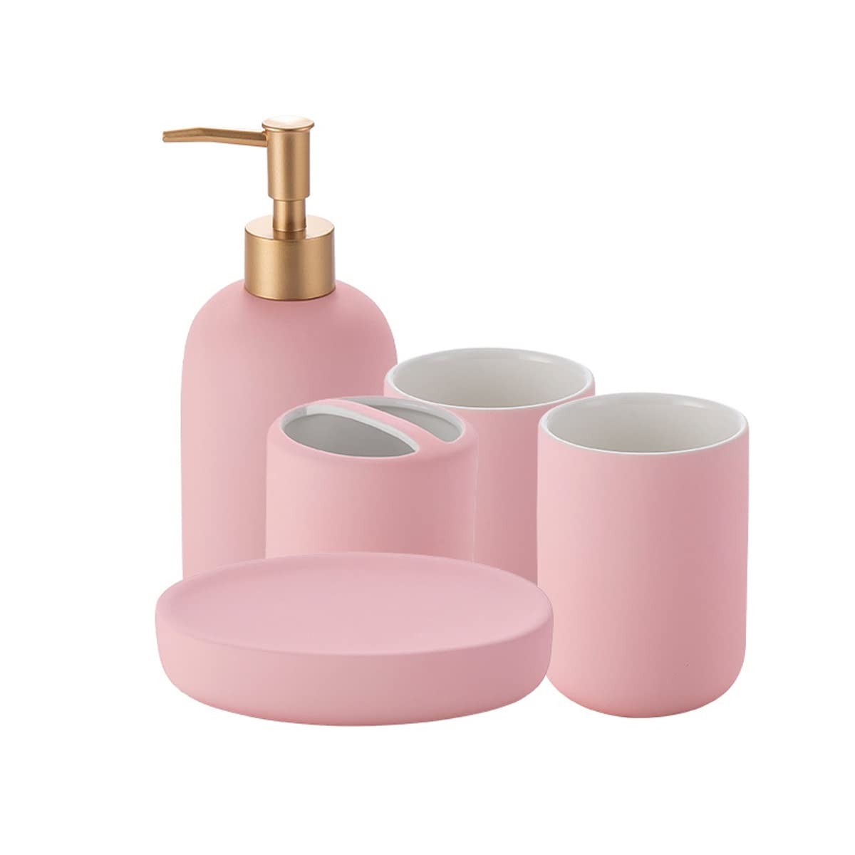 Shisipq 5-Piece Ceramic Bathroom Accessories Set - Soap Dish, Toothbrush Holder, 2 Toothbrush Cups & Lotion Bottle | Modern Bathroom Countertop Organizer for Home Decor & Housewarming Gifts