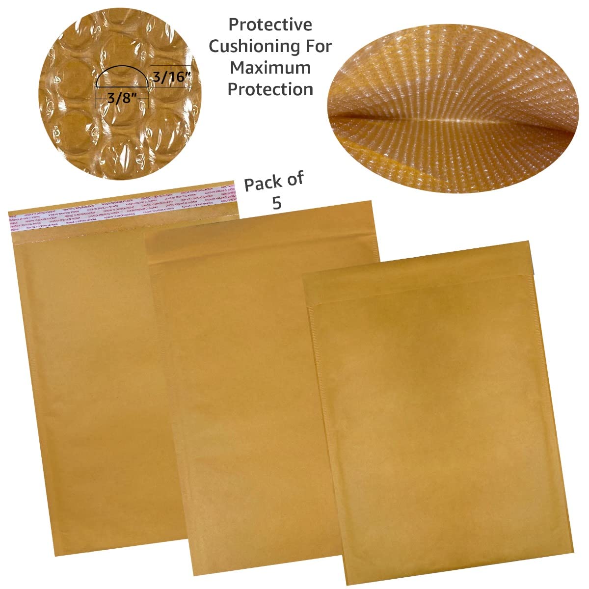 Kraft Bubble Mailer 12.5 x 19 Inches #6 - 5 Pack Shipping Envelopes for Holiday Gifts, Ecommerce & Online Store Packaging