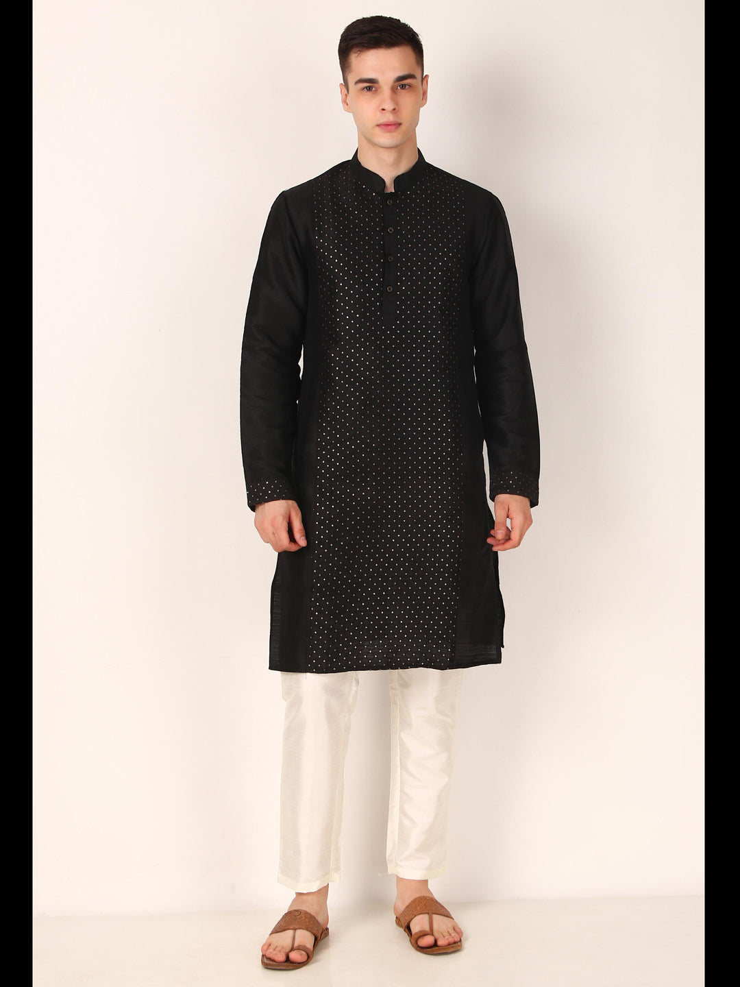 Stylish Black Designer Kurta Pajama with Mirror Embroidery - Perfect for Festivals, Weddings & Special Occasions