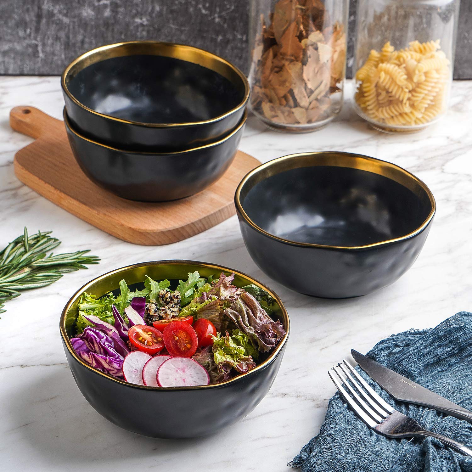 Florian Modern Porcelain Dinnerware Set - 32-Piece Stone Lain Dish Set for 8, Gold and Black Elegant Tableware - Perfect for Dinner Parties, Holidays & Formal Dining