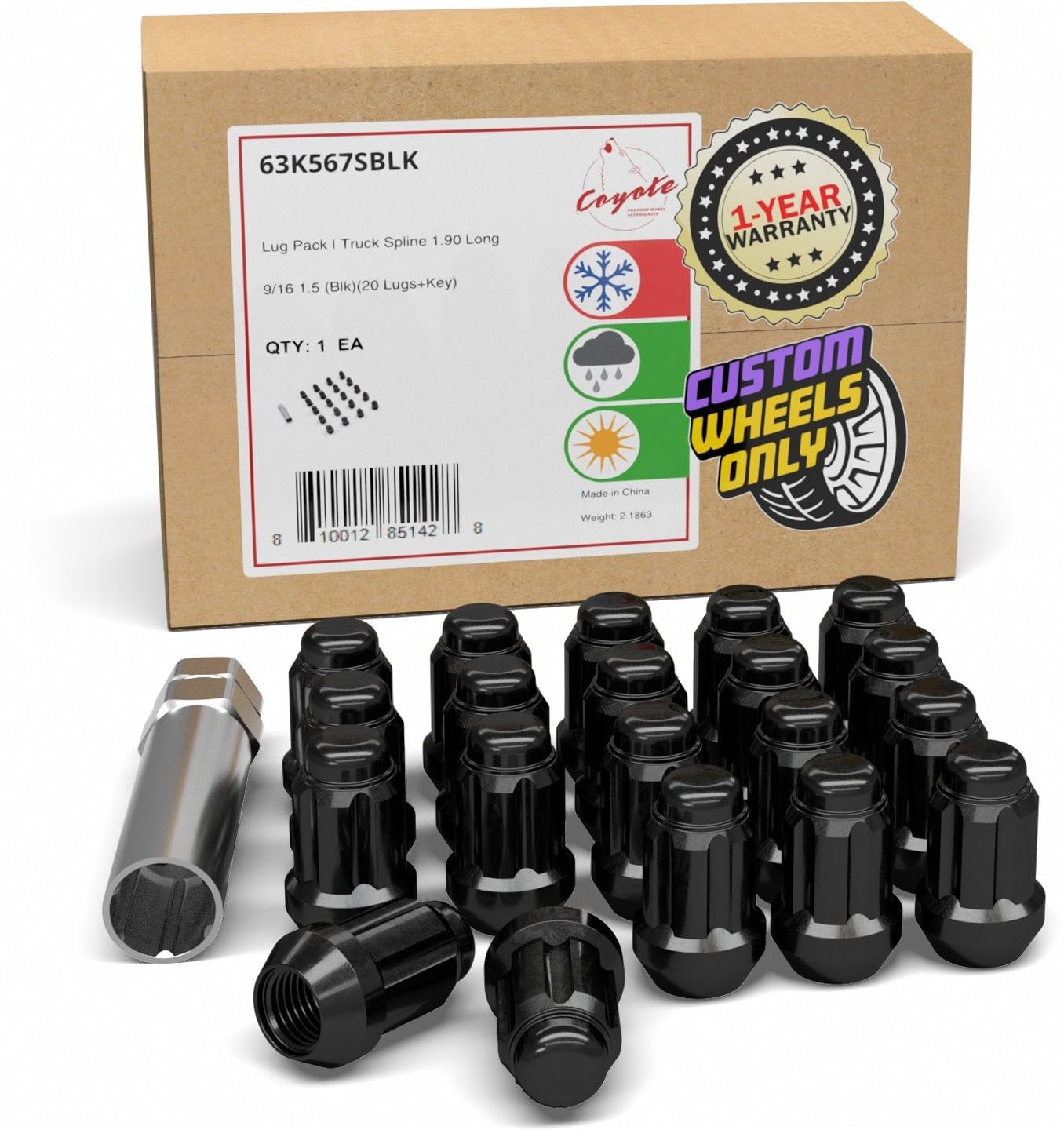Black Chrome 6 Spline Lug Nuts for Dodge Trucks - 20 Pcs - Off-Road & Custom Wheels