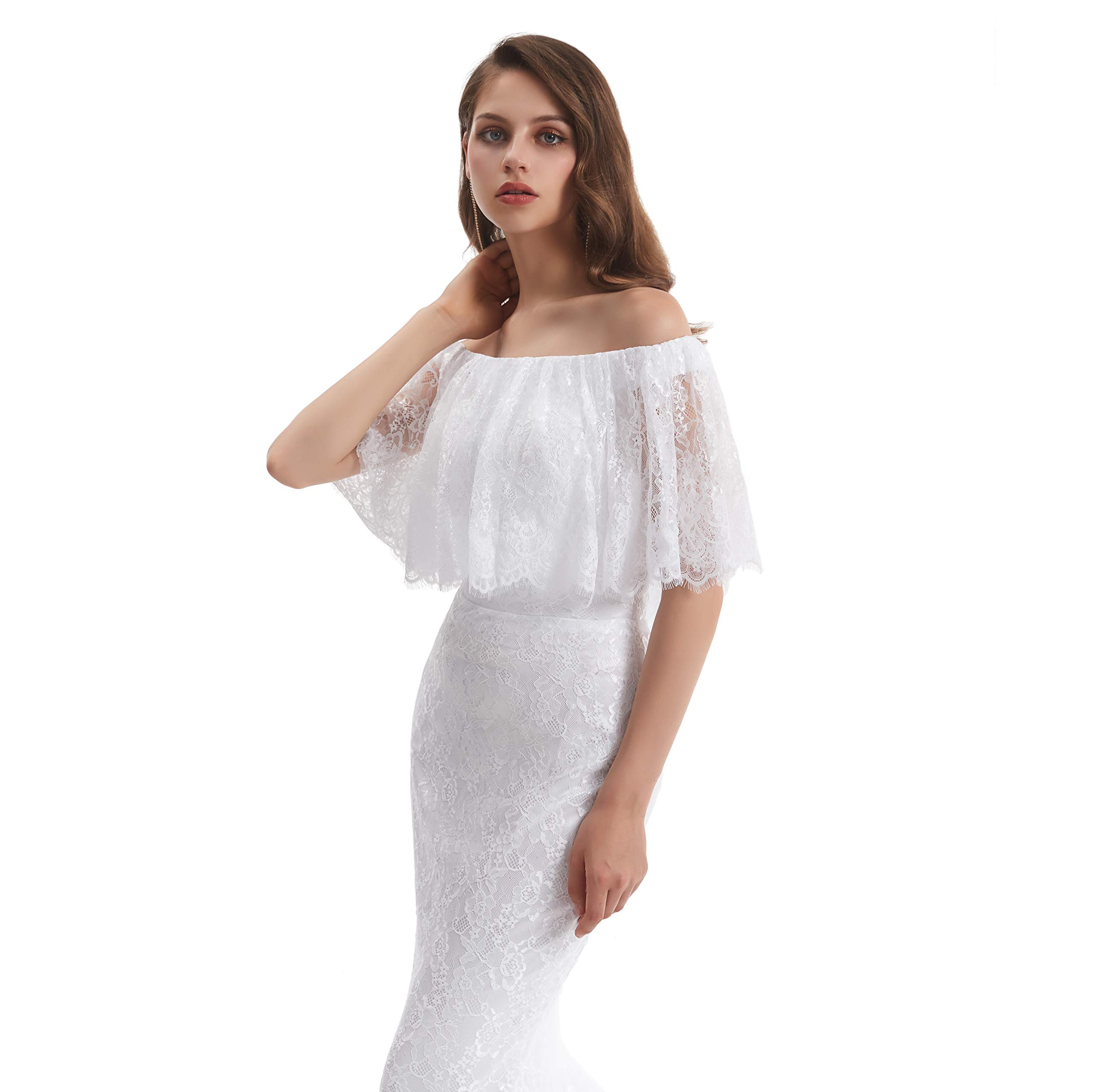 2020 Datangep Sexy Off-Shoulder Lace Wedding Dress for Bride - Beach Wedding, Boho Bridal Gown, Summer Destination Ceremony