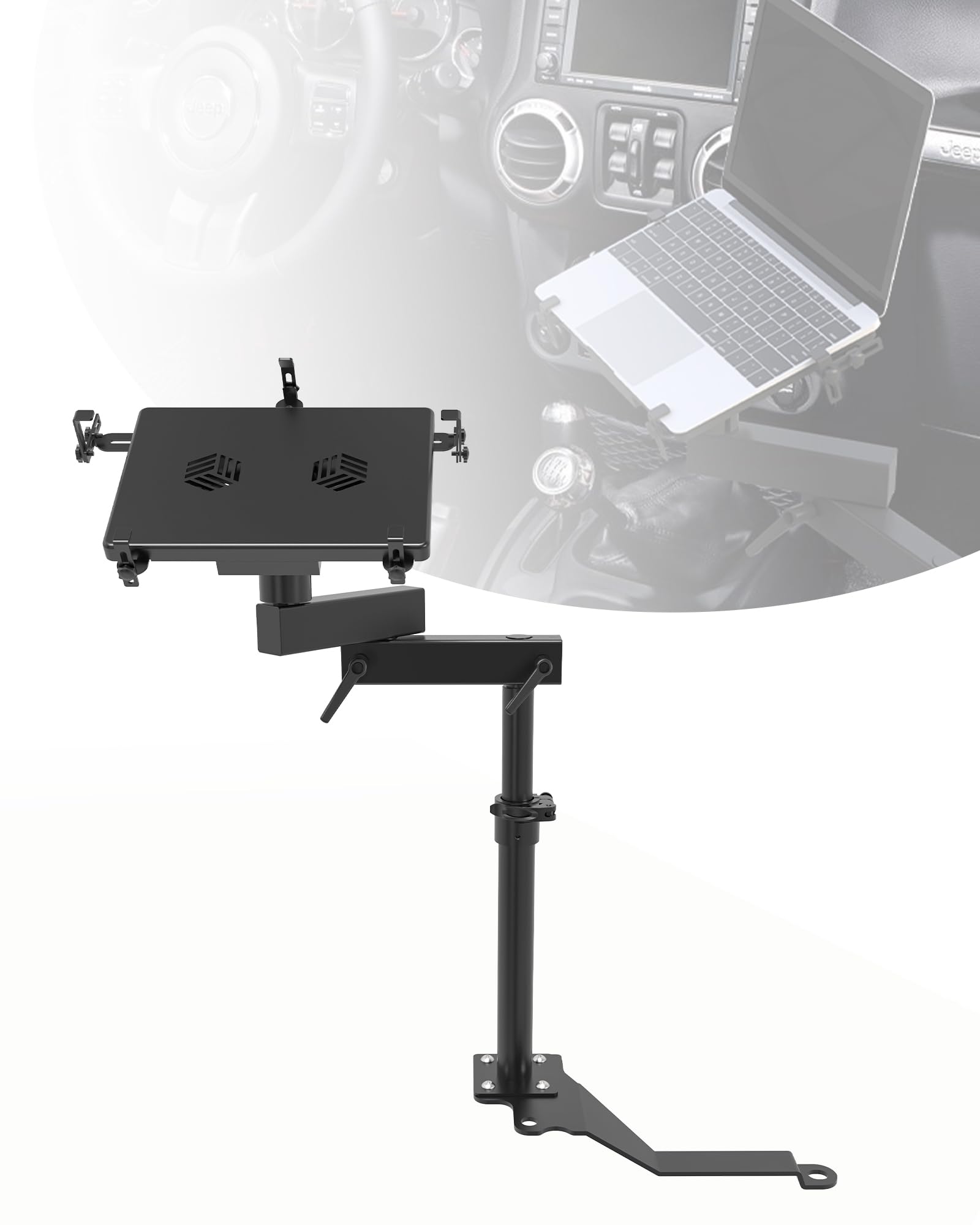 Adjustable Aluminum Truck Laptop Mount Holder for 2007-2017 Jeep Wrangler JK - Fits Laptops Up to 17
