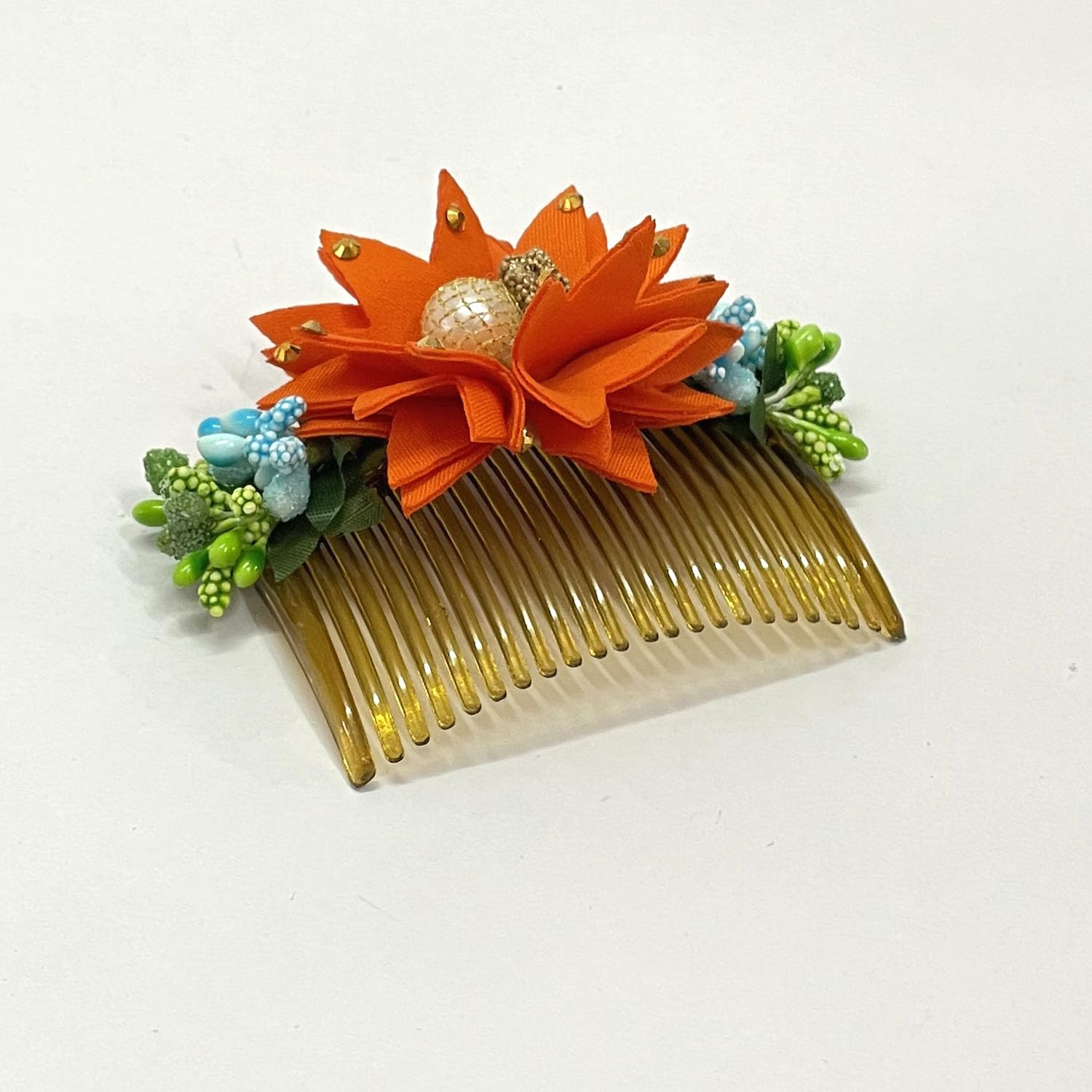Stylish GuruEmbelish Hair Accessories for Women - Elegant Bridal Juda Hair Bun Comb Clips with Floral Design, Perfect for Weddings, Prom & Special Occasions - Orange