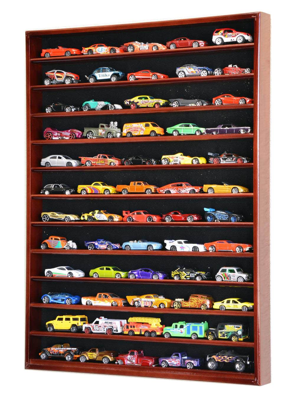 60-Piece Hot Wheels & Matchbox 1/64 Scale Diecast Model Car Display Case - Cherry Wood Finish for Collectors (Perfect for Showcase, Storage & Home Decor)