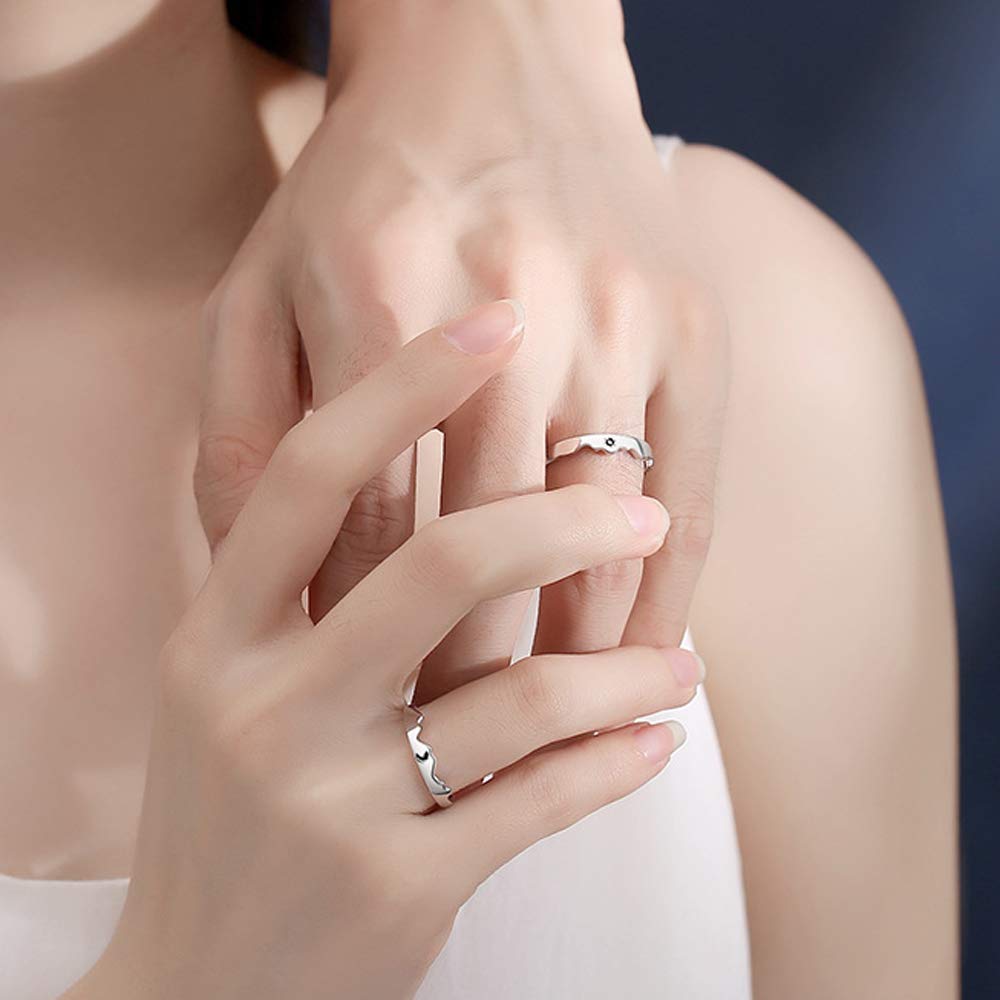 Matching Sun Moon Rings for Couples - Romantic Promise Jewelry Gift for Him Her (Silver) - Perfect for Anniversaries & V-Day