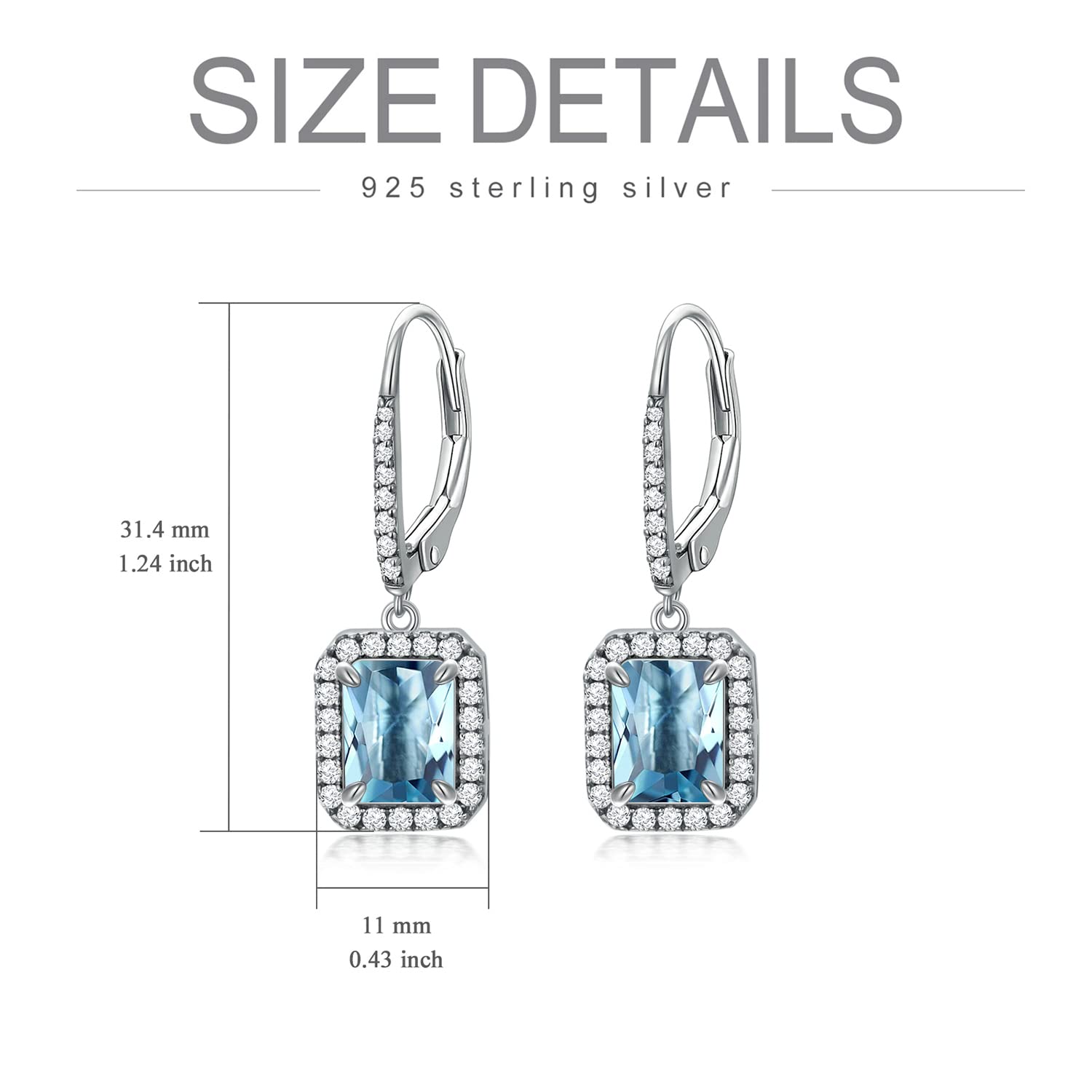18K White Gold Plated S925 Sterling Silver 9x7mm Emerald Leverback Dangle Earrings for Women - Perfect Birthday, Anniversary & Mother's Day Gifts for Her, Mom & Ladies - Elegant Jewelry for Parties, Weddings & Special Occasions
