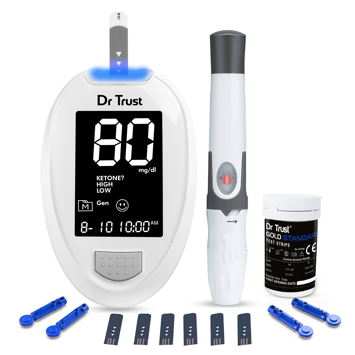 Dr Trust USA Gold Standard Glucometer - Accurate Blood Sugar Testing Monitor with 60 Test Strips (White) - Ideal for Diabetes Management at Home & Travel