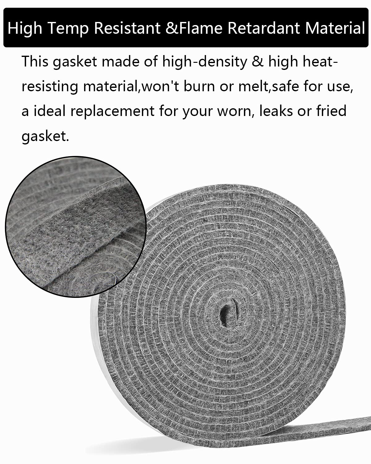 High-Temperature Self-Adhesive Gasket Replacement for Big Green Egg Large & XLarge - 15Ft Long, 7/8