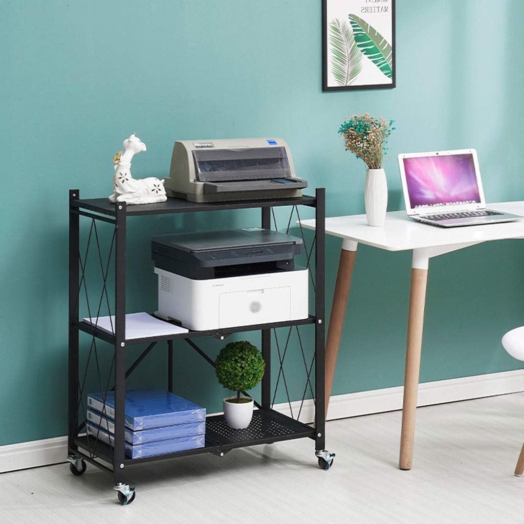 3-Tier Foldable Metal Printer Stand - Space Saving Desktop Organizer for Printer & Copier, No Installation Needed - Perfect for Home Office & Workspace Storage Solutions