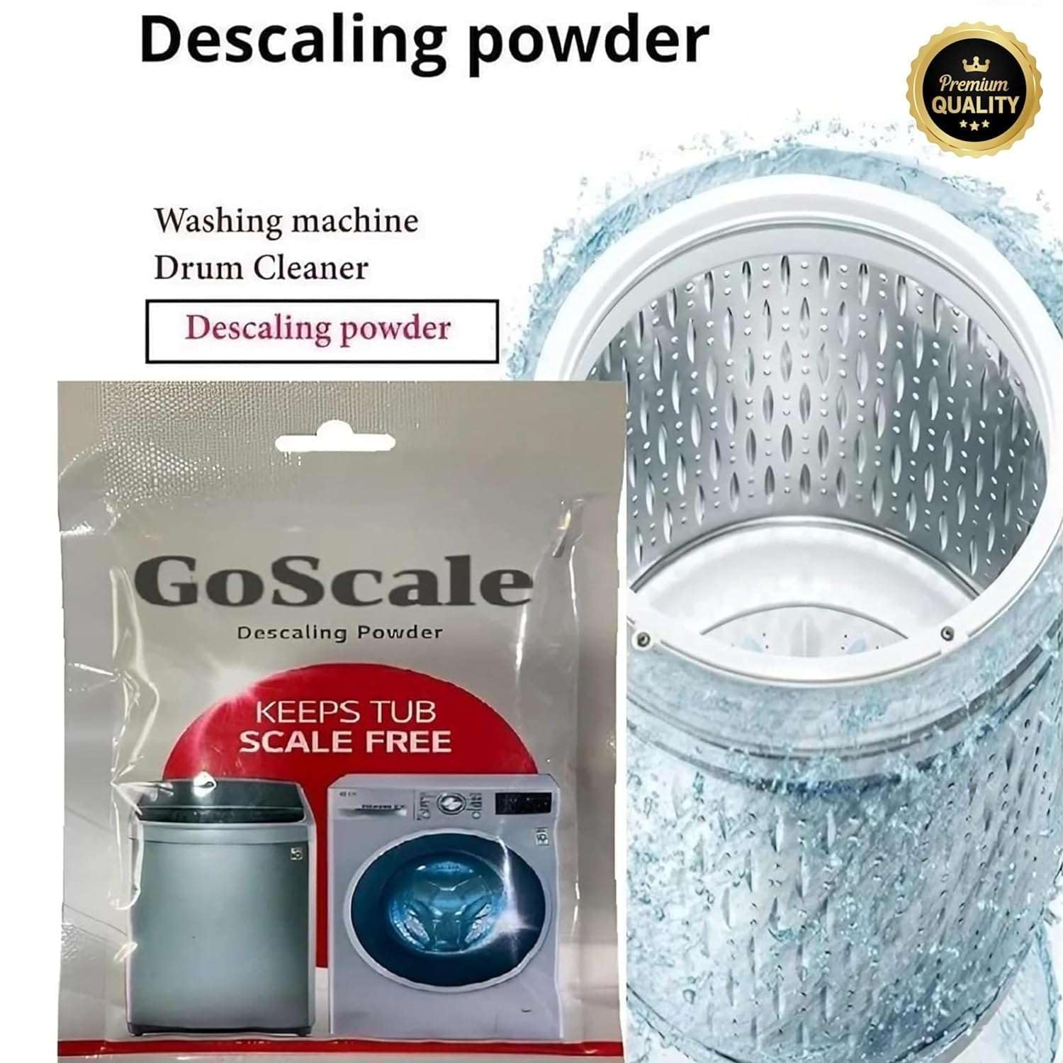LG, Samsung, Bosch Washing Machine Descale Powder - Compatible with Front Load & Top Load Washers - 100g Drum Cleaner (Pack of 5) - Removes Limescale & Odors - Ideal for Regular Washing Machine Maintenance & Deep Cleaning