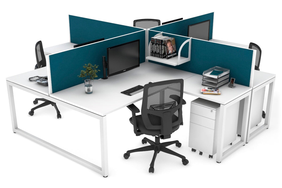 Quadro Loop Legs 4-Person Corner Workstation Desk - 1600L x 1800W with Cable Management Scallop | Office Furniture for Collaborative Workspaces & Team Meetings