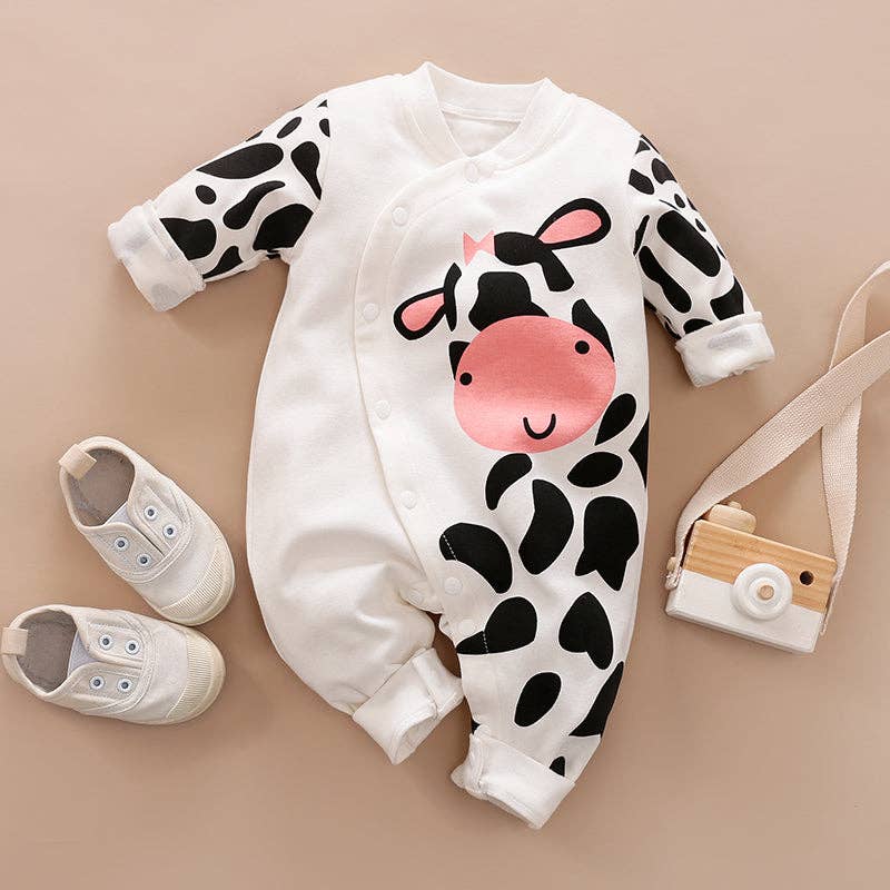 Adorable Baby Cow Print Jumpsuit - Soft & Comfortable Romper for Newborns & Infants | Perfect for Playtime, Photo Shoots & Everyday Wear