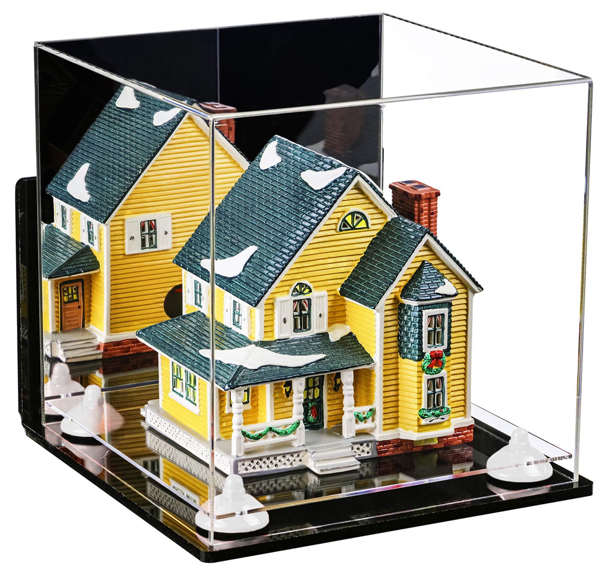 11x11x11 Inch Acrylic Display Case with Mirror & Wall Mount - Medium Square Clear Base Showcase with White Risers for Collectibles, Jewelry & Retail Displays | Home Decor, Store Shelving & Gift Packaging