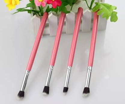 Kamz Beauty 4-Pack Pink Eyeshadow Blending & Foundation Pencil Brush Set - Perfect for Makeup Application, Contouring & Blending