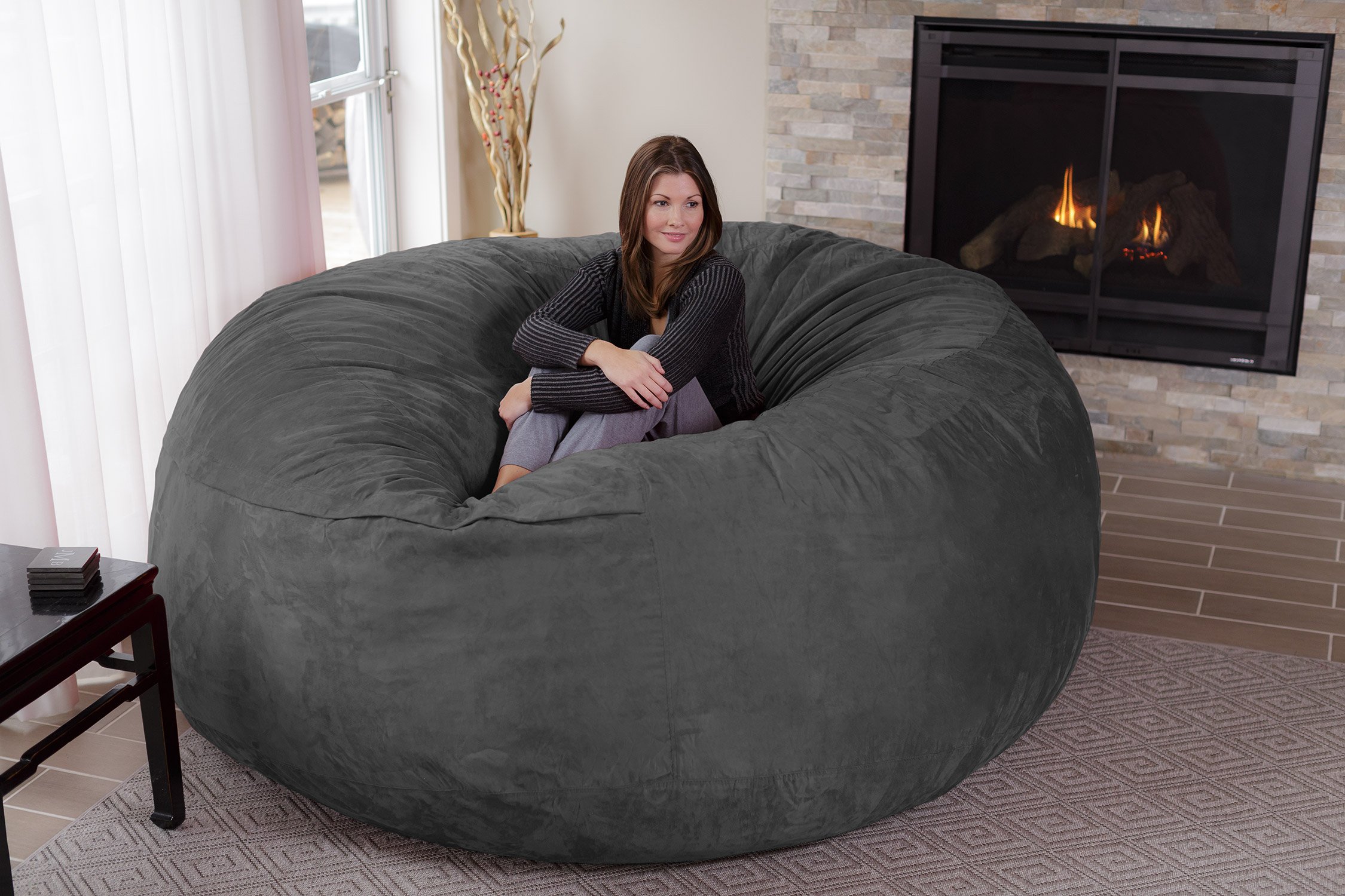 Chill Sack 8-Foot Giant Memory Foam Bean Bag Chair - Ultra Soft Microfiber Cover (Charcoal) - Perfect for Living Rooms, Game Rooms & Dorm Lounging