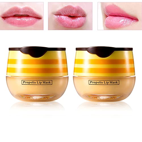 2Pcs Honey Lip Mask & Bee Balm Lip Balm - Hydrating Lip Treatment for Dry, Chapped Lips - Reduces Lip Lines & Plumps Lips - Propolis Lip Care for Women - Perfect for Night Use, Winter Lip Care & Daily Moisturizing