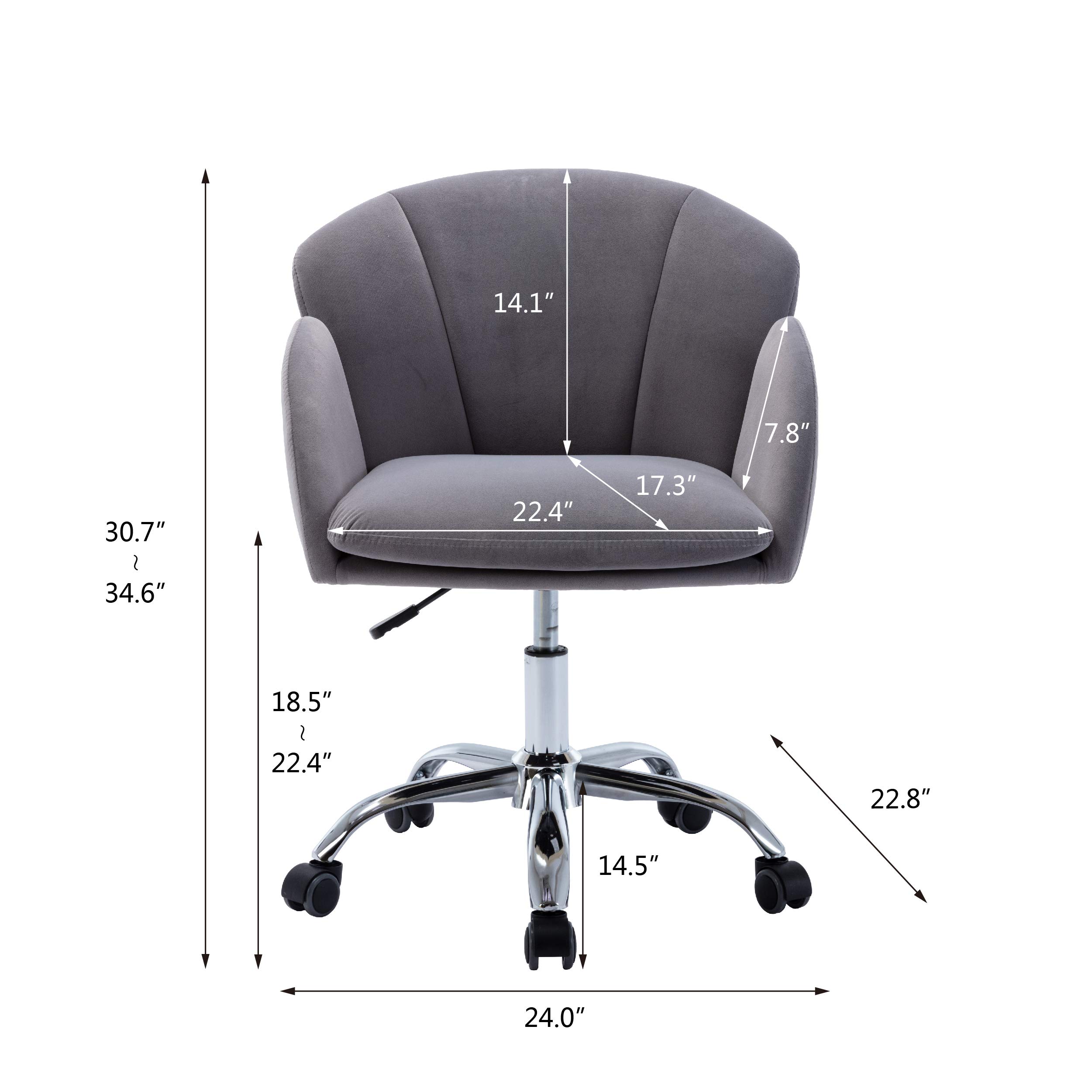 Velvet Office Desk Chair - 360° Swivel Adjustable Height Tufted Upholstered Armchair with Padded Seat | Ergonomic Comfort for Home Office, Study, Bedroom & Living Room | Modern Accent Chair for Work, Gaming & Relaxation (Gray)