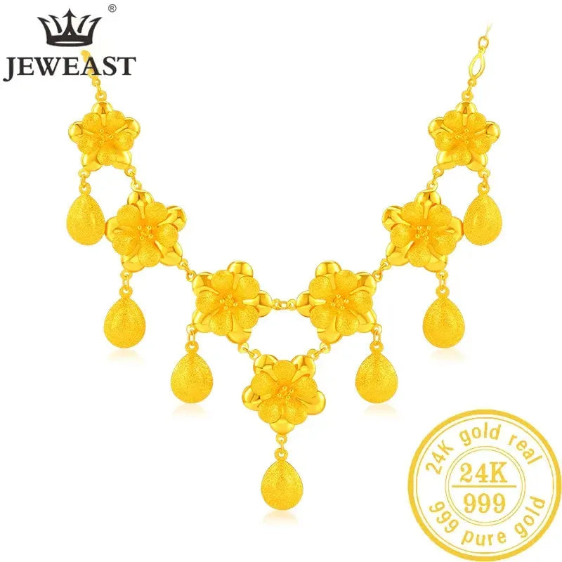 24K Pure Gold Necklace Real AU 999 Solid Gold Chain - Elegant Classic Jewelry for Women, Trendy Party & Wedding Accessories, Luxury Gift for Her 2023