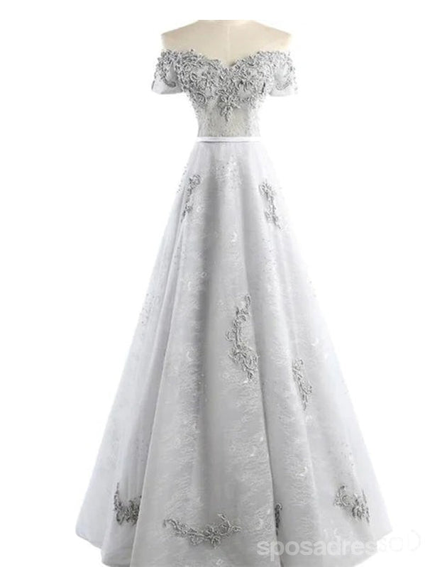 Elegant Gray Lace Beaded Off-Shoulder Long Evening Prom Dress for Women - Perfect for Formal Dances, Weddings & Special Occasions | Custom Sizing Available | Style 17219