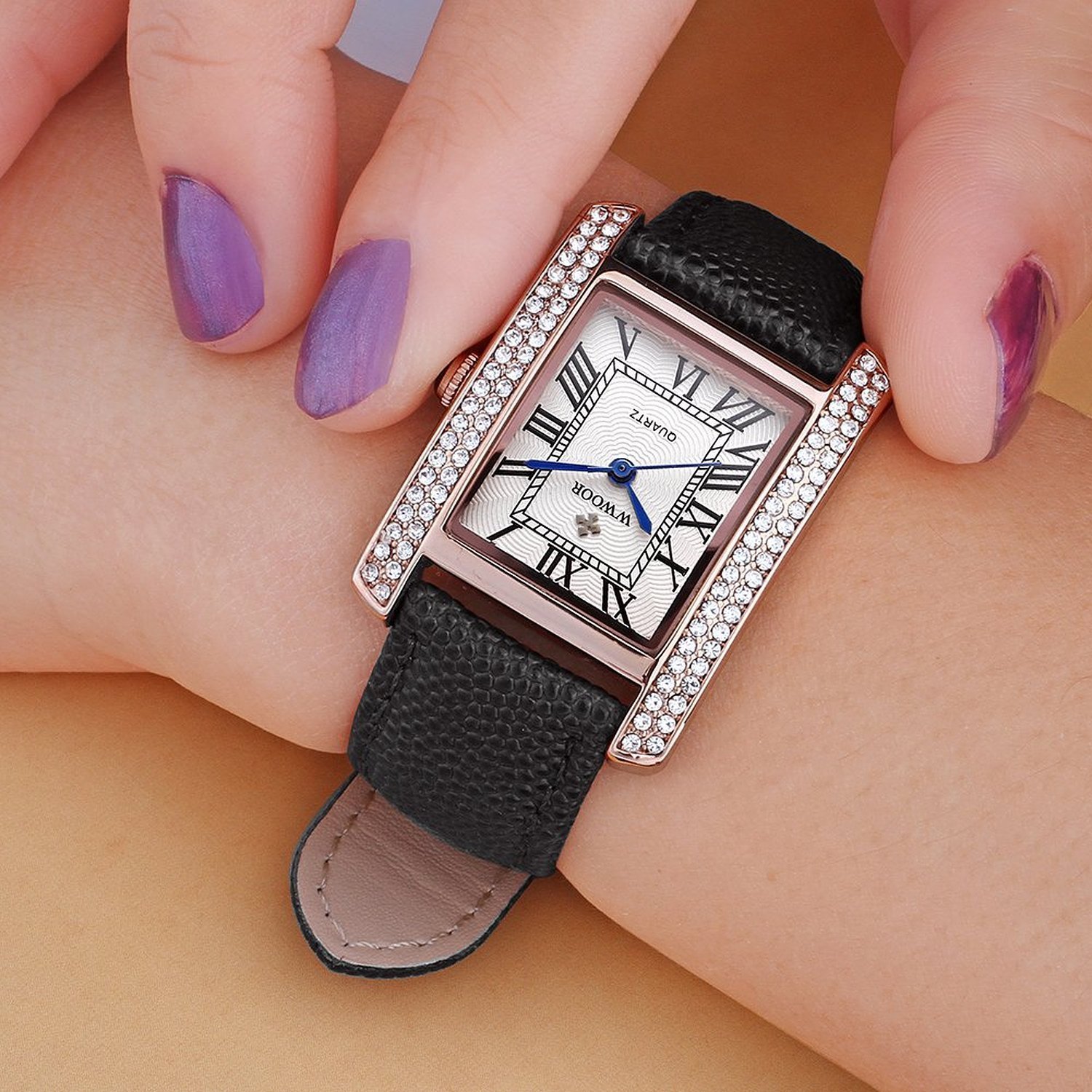 Carlien Luxury Square Dress Watch for Women - Roman Dial, Diamond Accents, Genuine Leather Strap - Elegant Quartz Wristwatch for Office, Party & Special Occasions